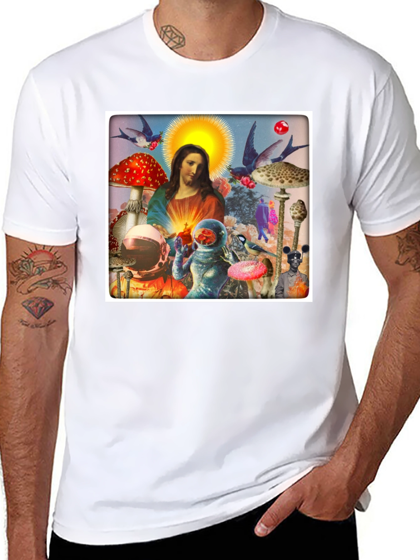 Surreal Jesus Astronaut Mushroom T-Shirt