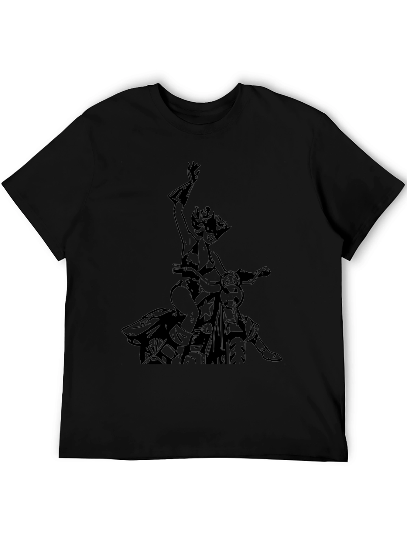 Black T-Shirt with Motorcycle Woman Graphic
