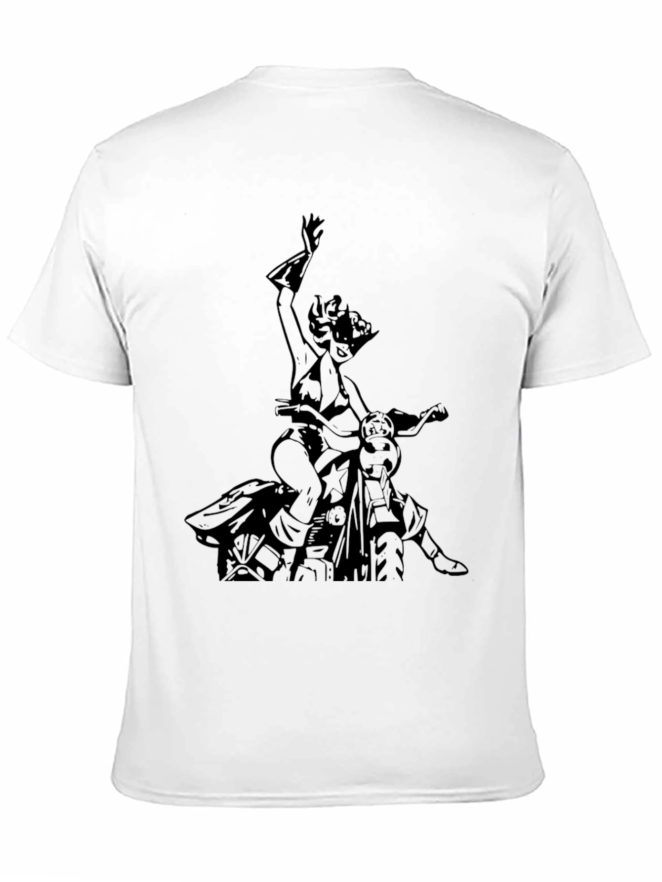 Black T-Shirt with Motorcycle Woman Graphic