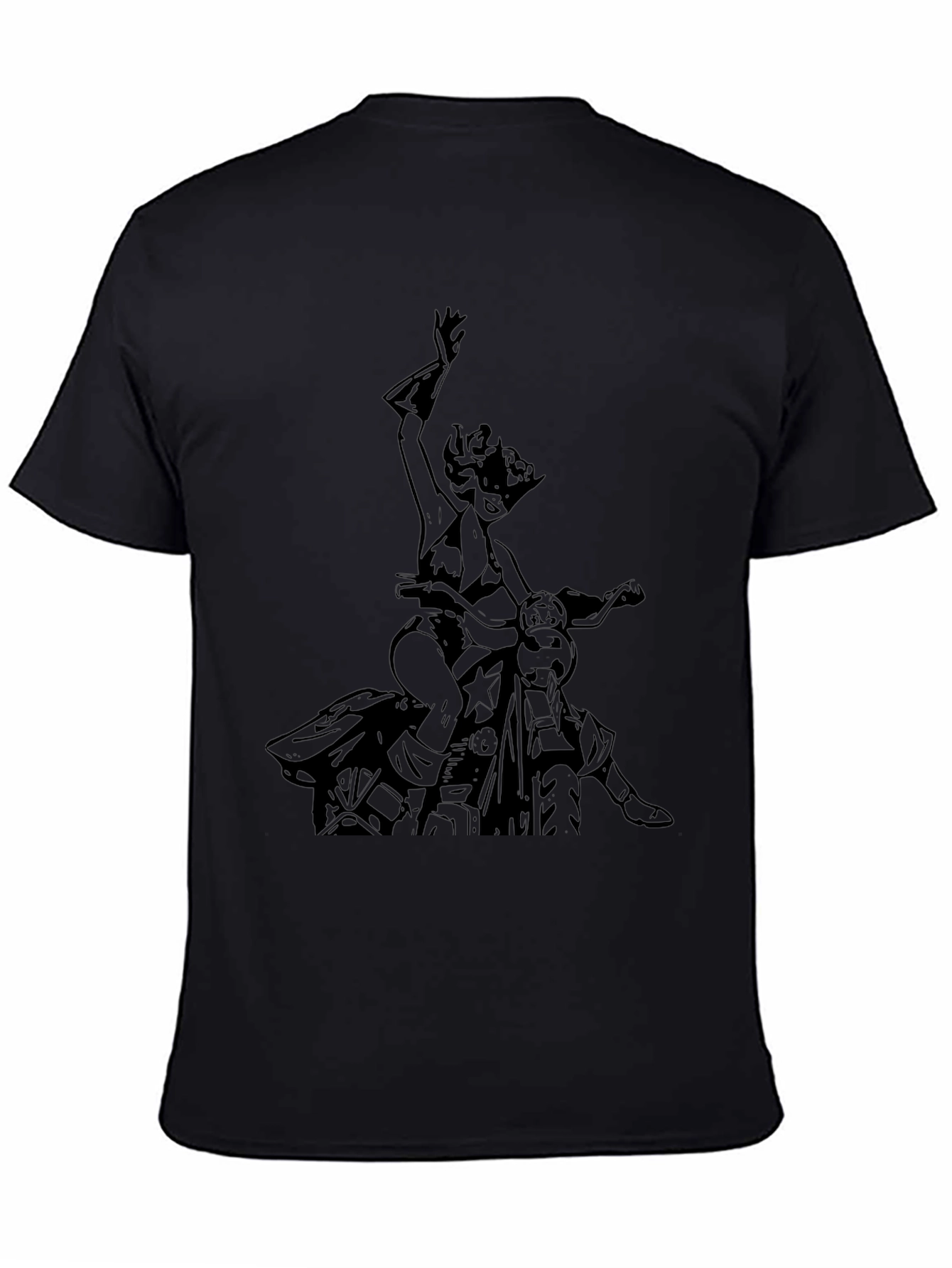 Black T-Shirt with Motorcycle Woman Graphic