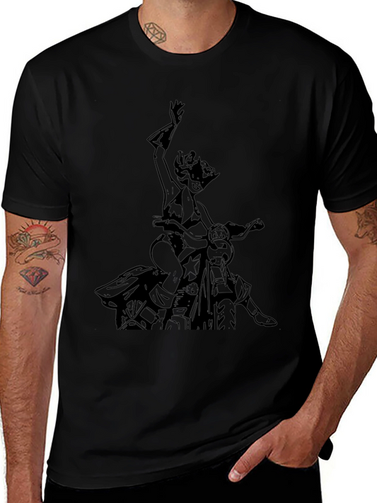 Black T-Shirt with Motorcycle Woman Graphic