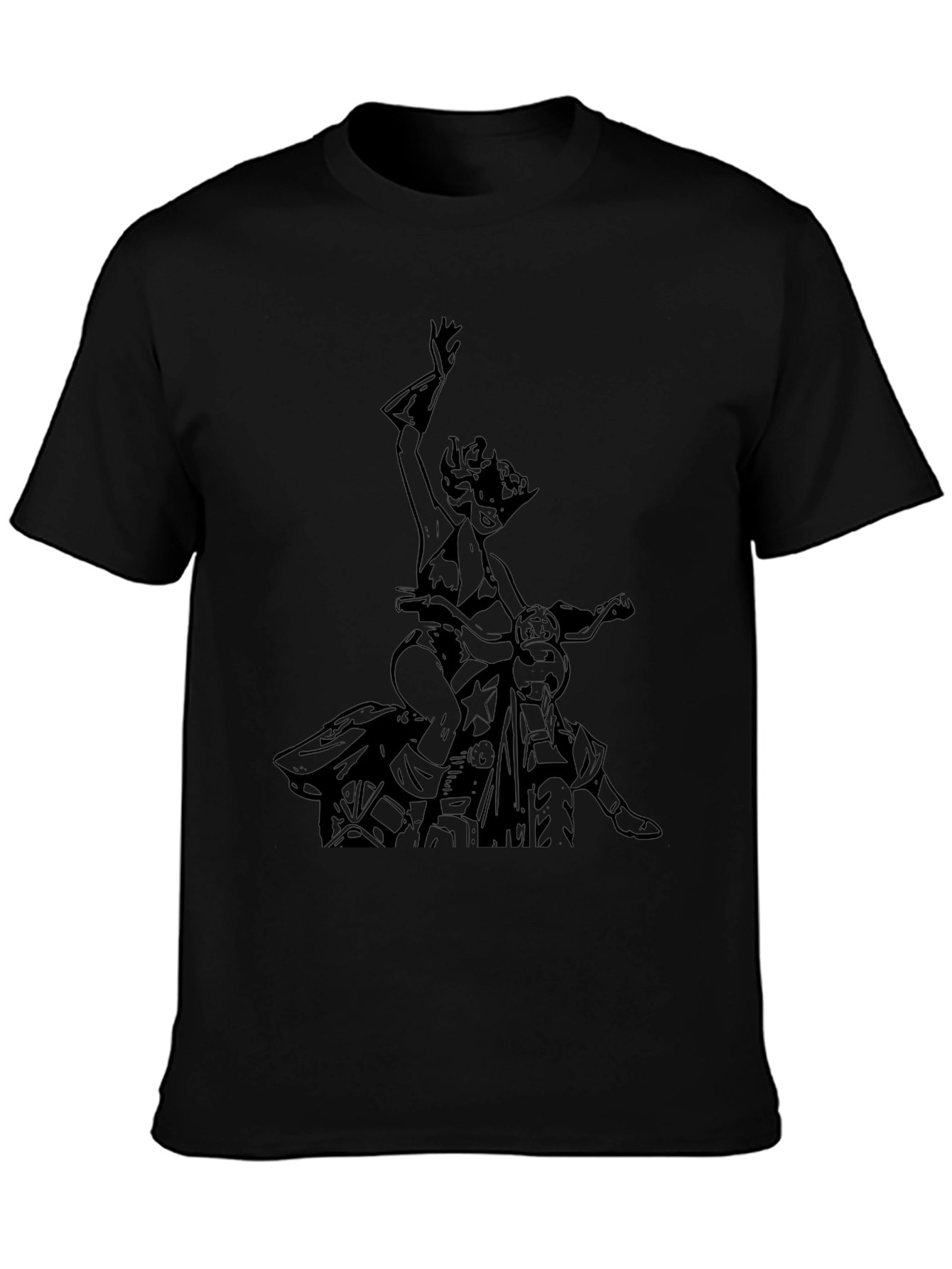 Black T-Shirt with Motorcycle Woman Graphic