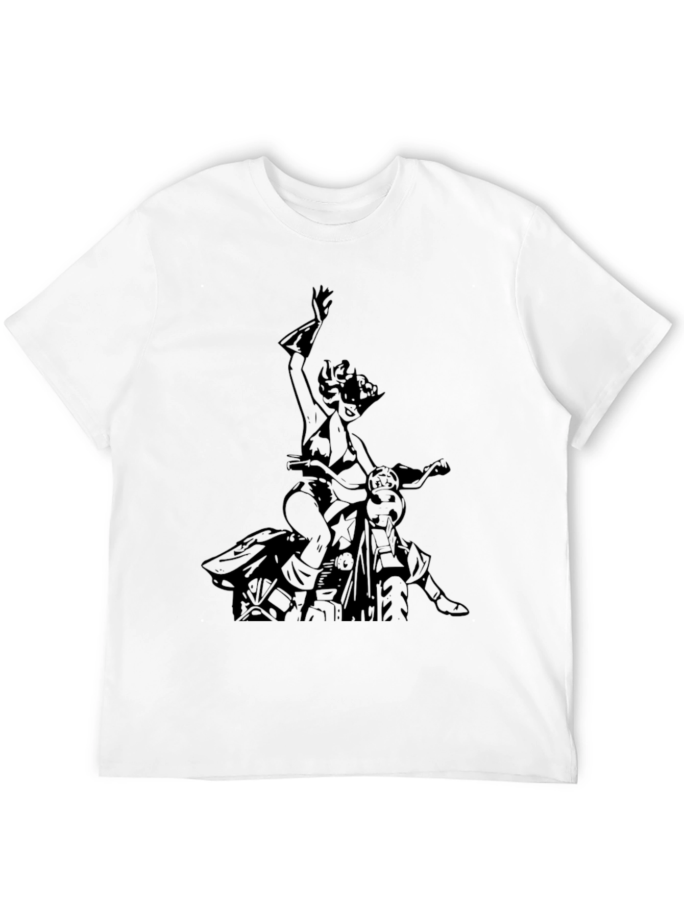 Black T-Shirt with Motorcycle Woman Graphic