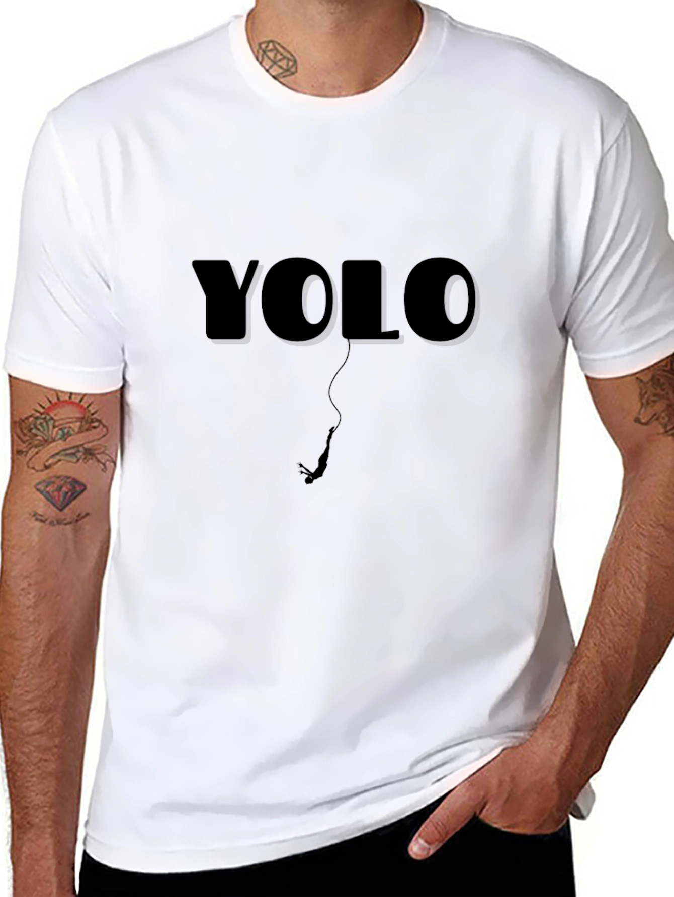 YOLO Bungee Jump Graphic Tee - Black Cotton T-Shirt