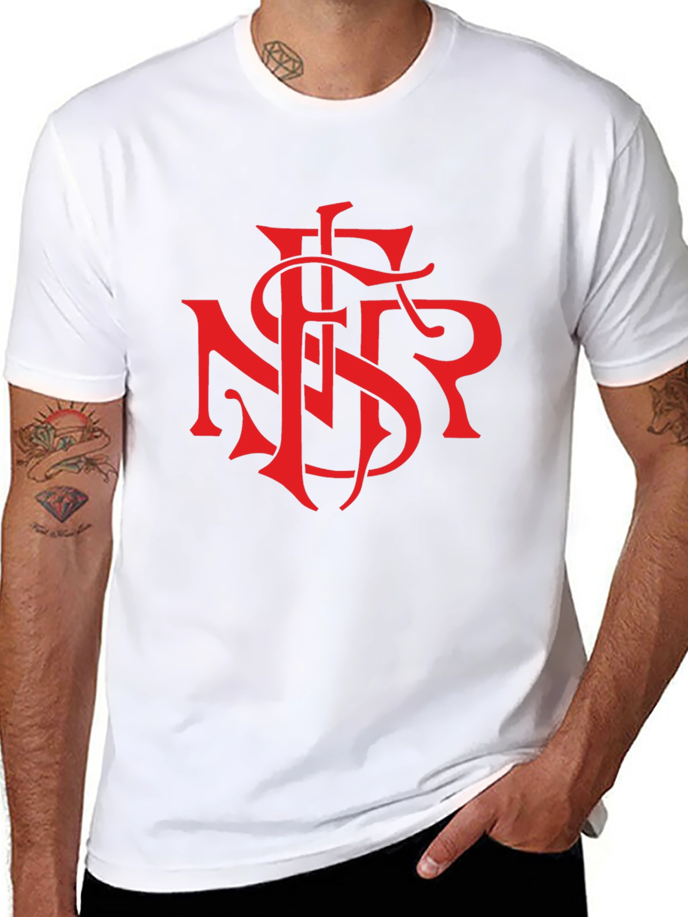 Black T-Shirt with Bold Red Graphic Print