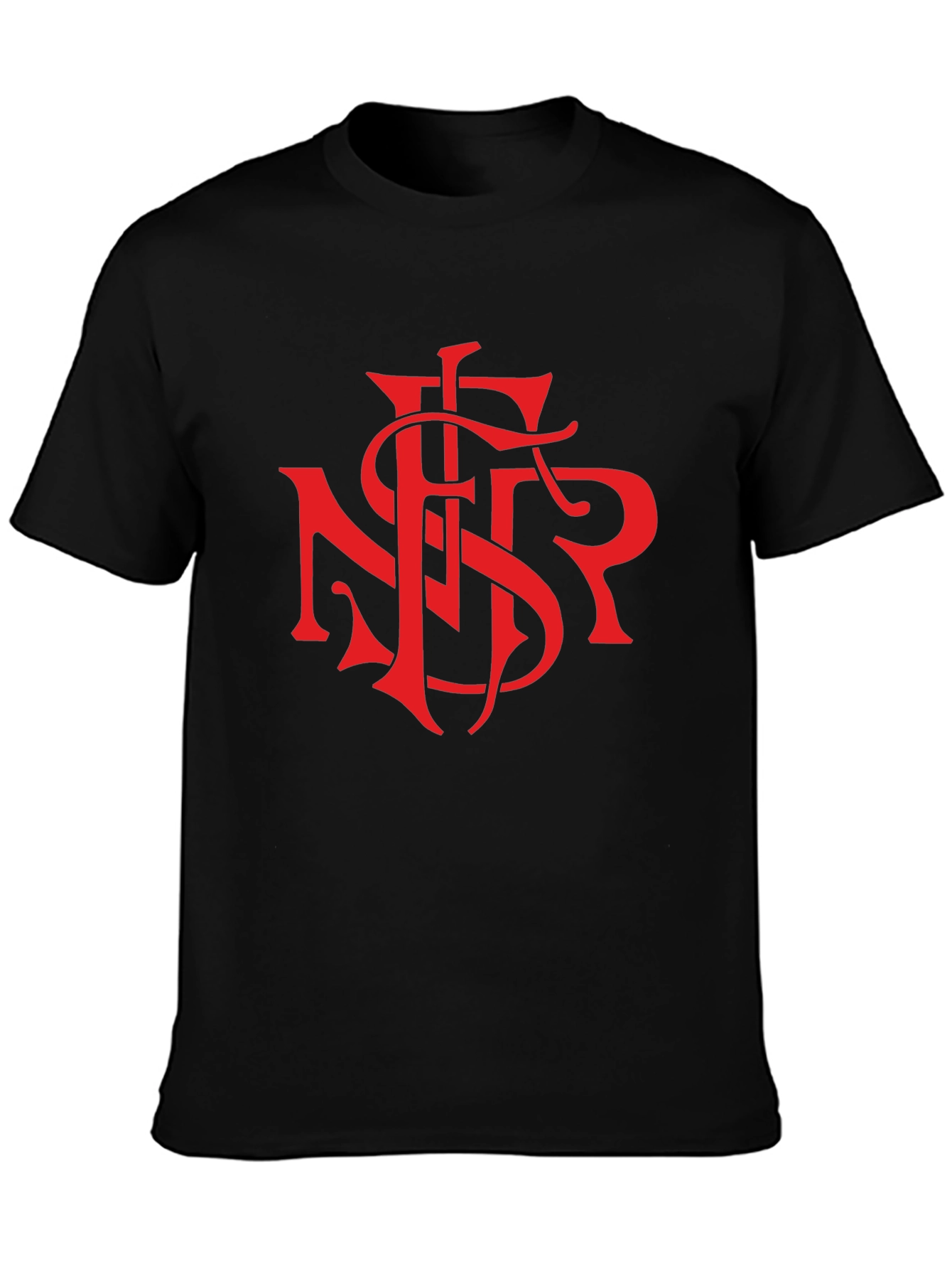 Black T-Shirt with Bold Red Graphic Print
