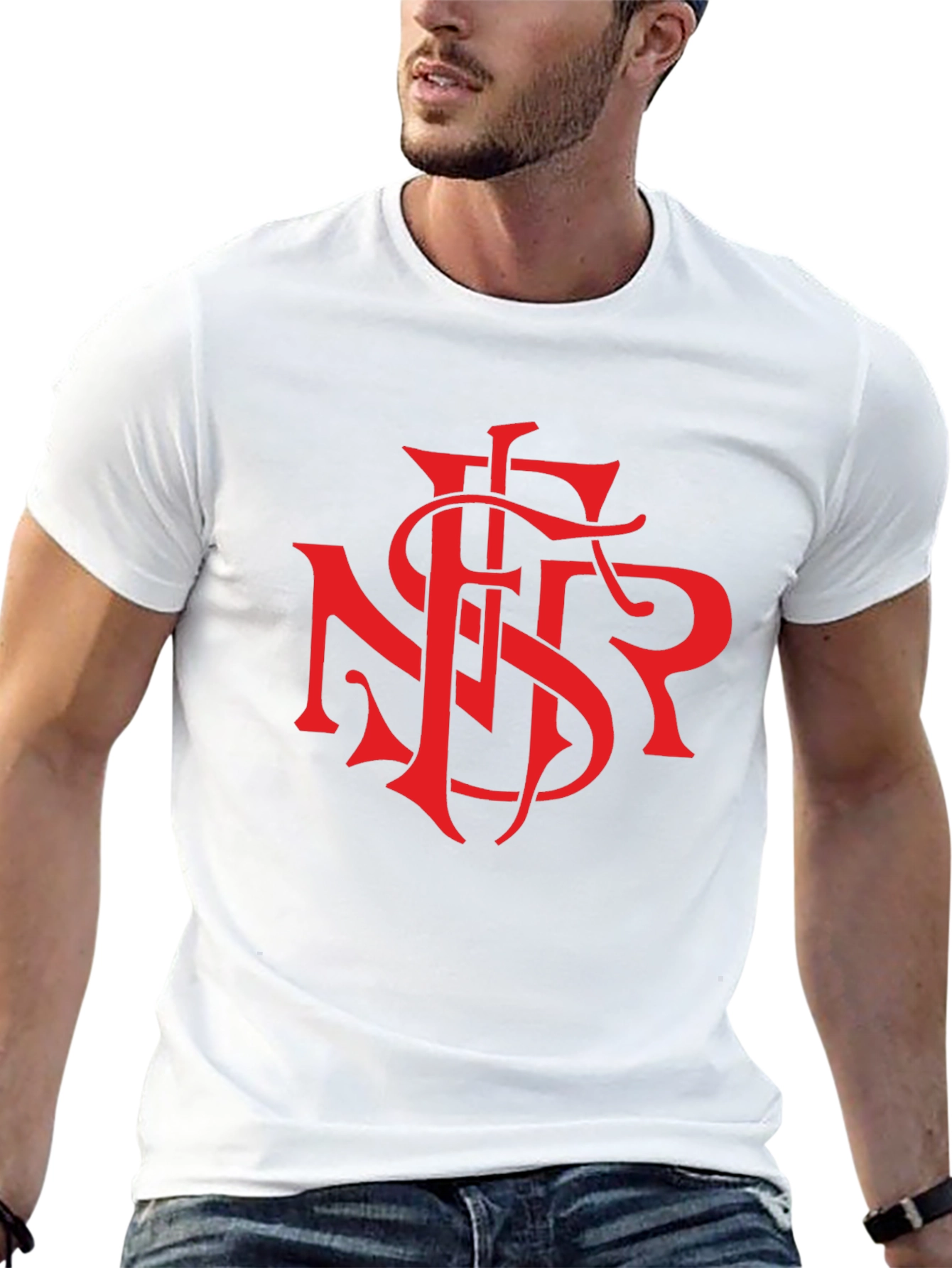 Black T-Shirt with Bold Red Graphic Print