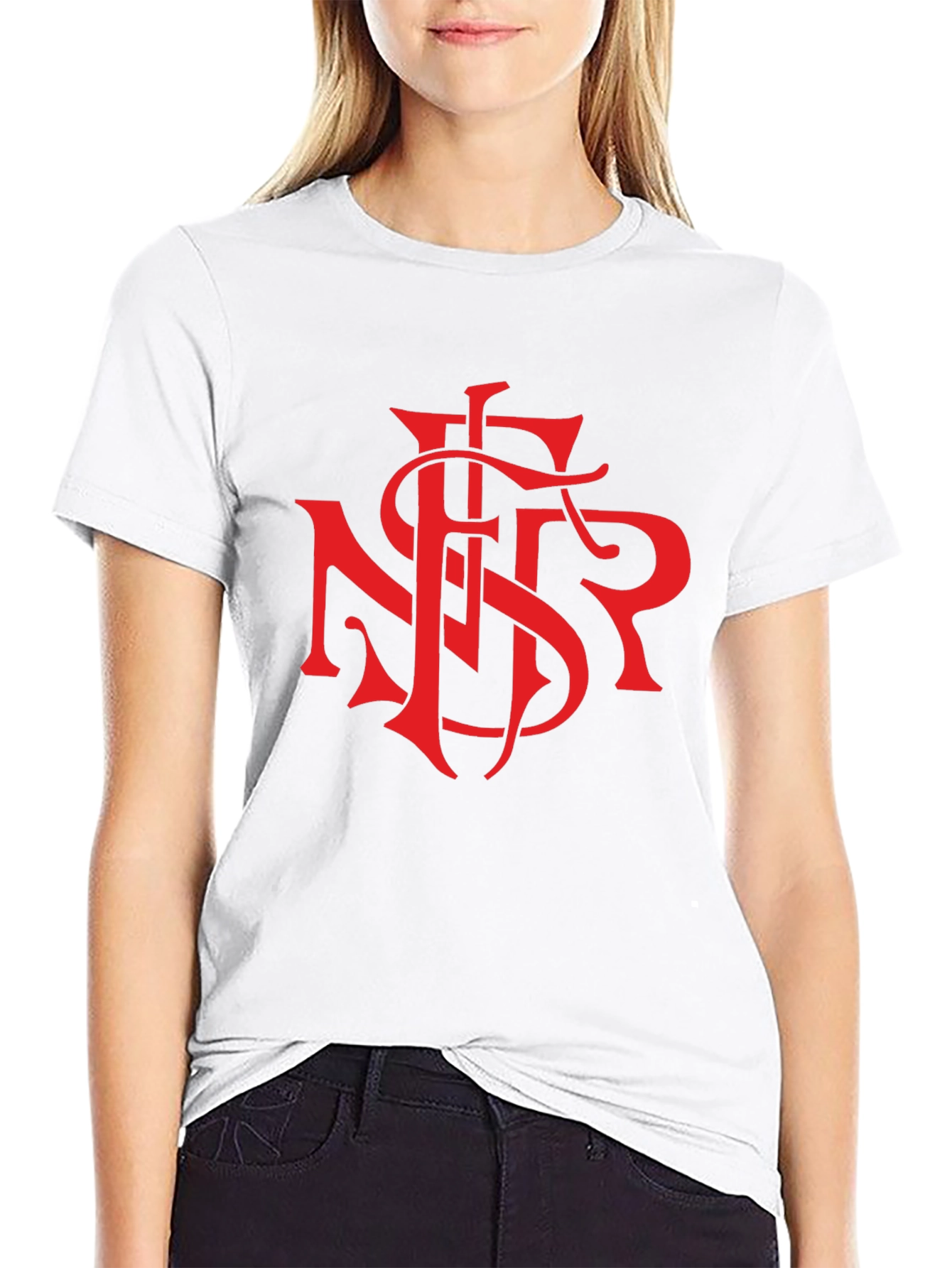 Black T-Shirt with Bold Red Graphic Print