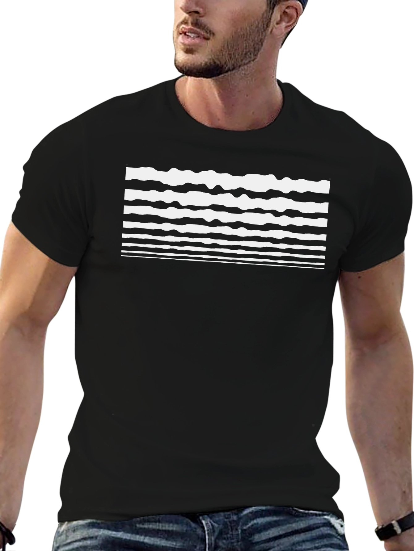 Abstract Wave Pattern Black T-Shirt