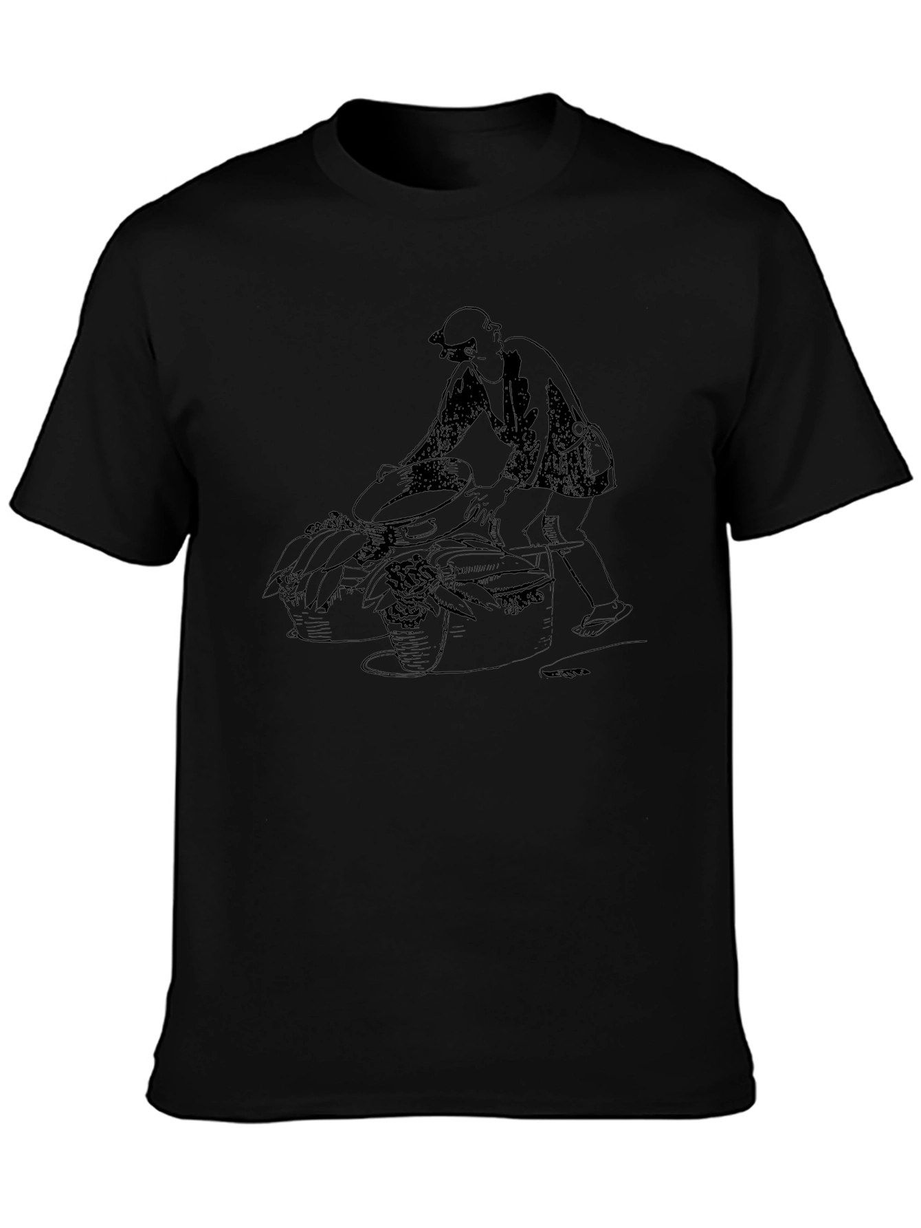 Black T-Shirt with Japanese Art Design