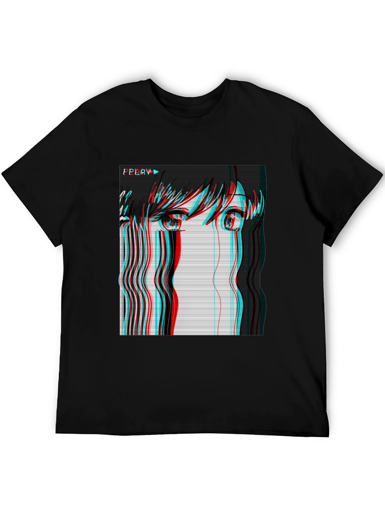 Anime Girl Glitch Black T-Shirt