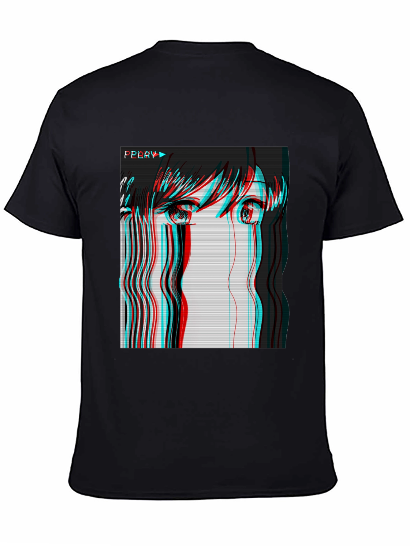 Anime Girl Glitch Black T-Shirt