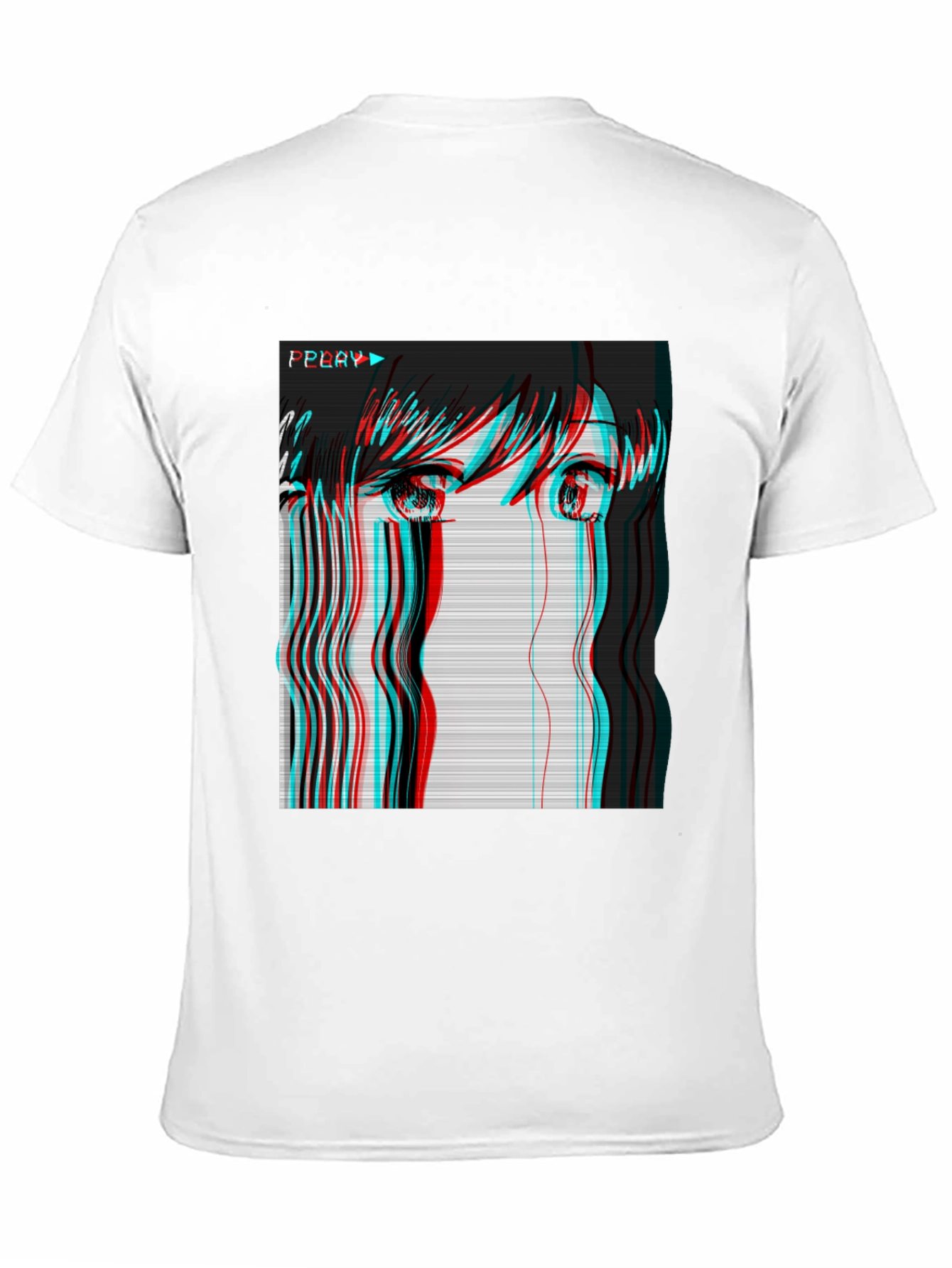 Anime Girl Glitch Black T-Shirt