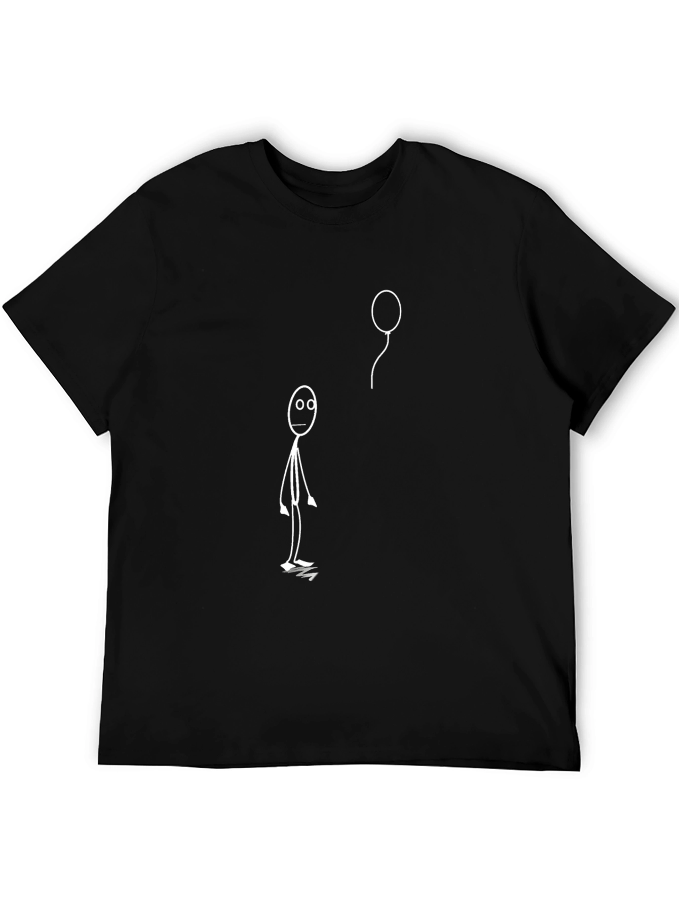 Black T-Shirt with Stick Figure & Balloon Design