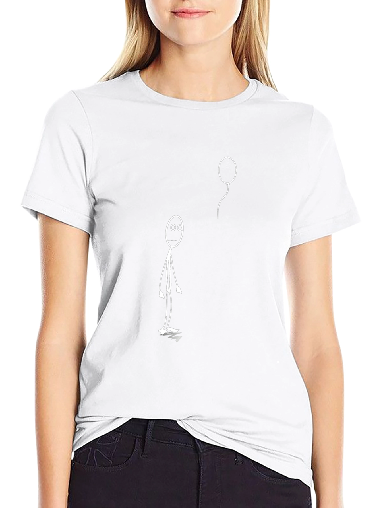 Black T-Shirt with Stick Figure & Balloon Design