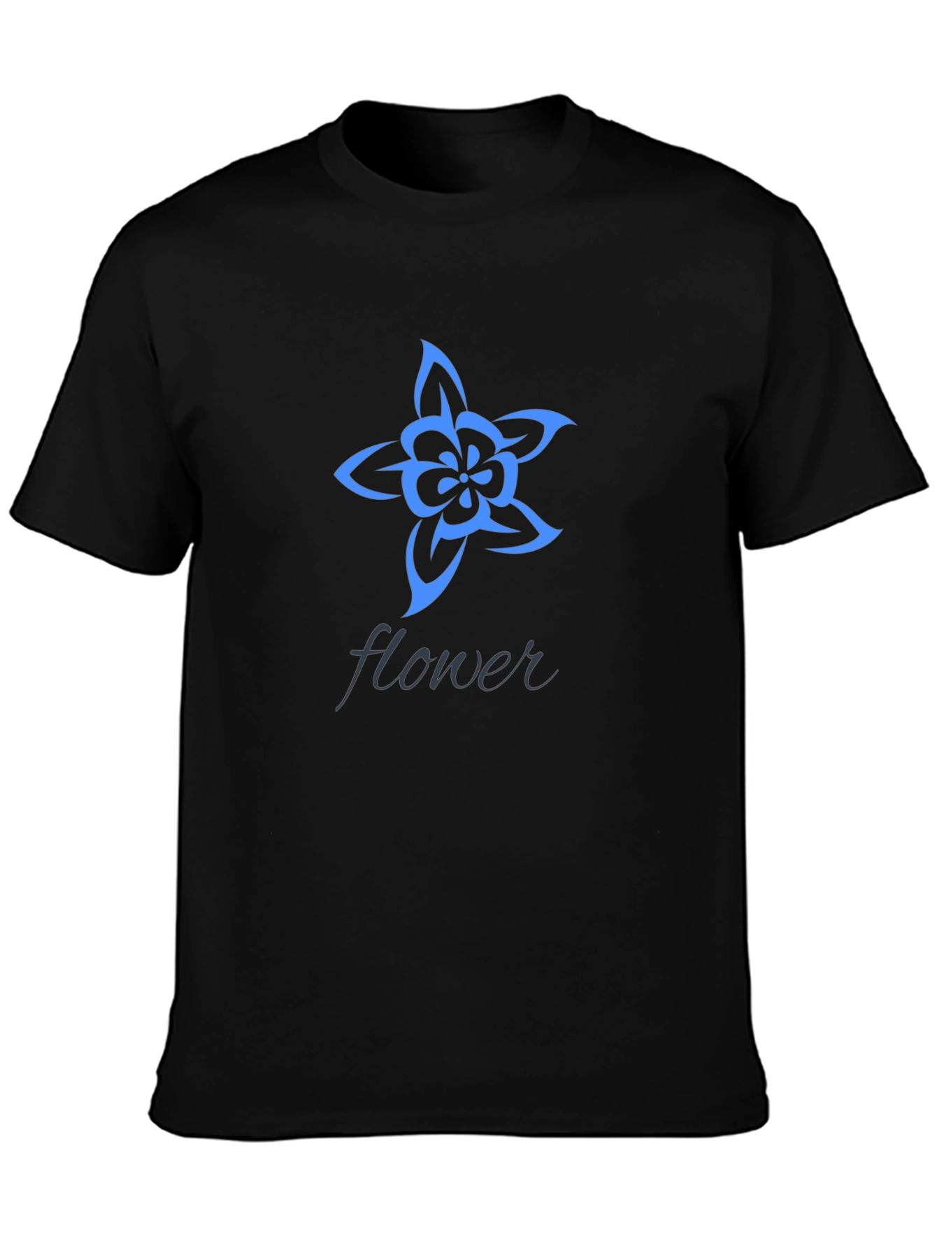 Stylish Black T-Shirt with Blue Flower Design