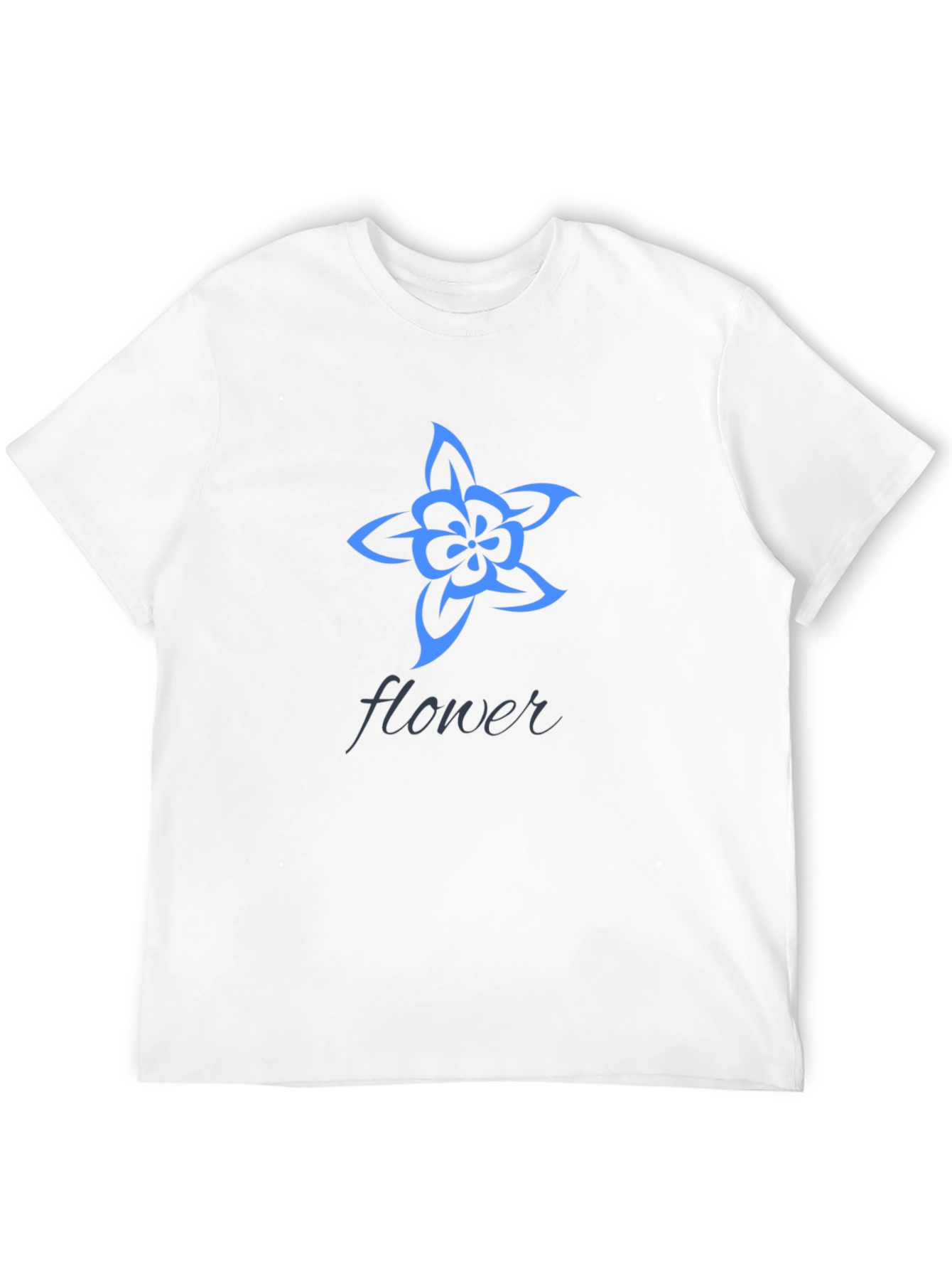 Stylish Black T-Shirt with Blue Flower Design