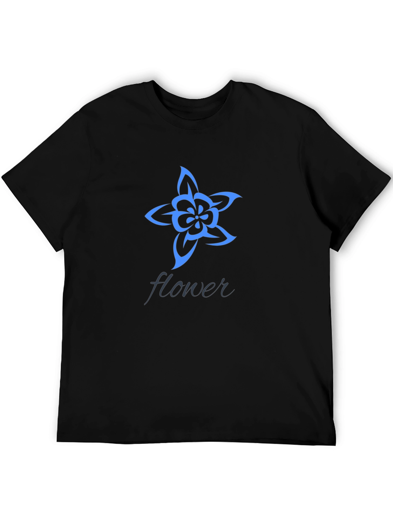 Stylish Black T-Shirt with Blue Flower Design
