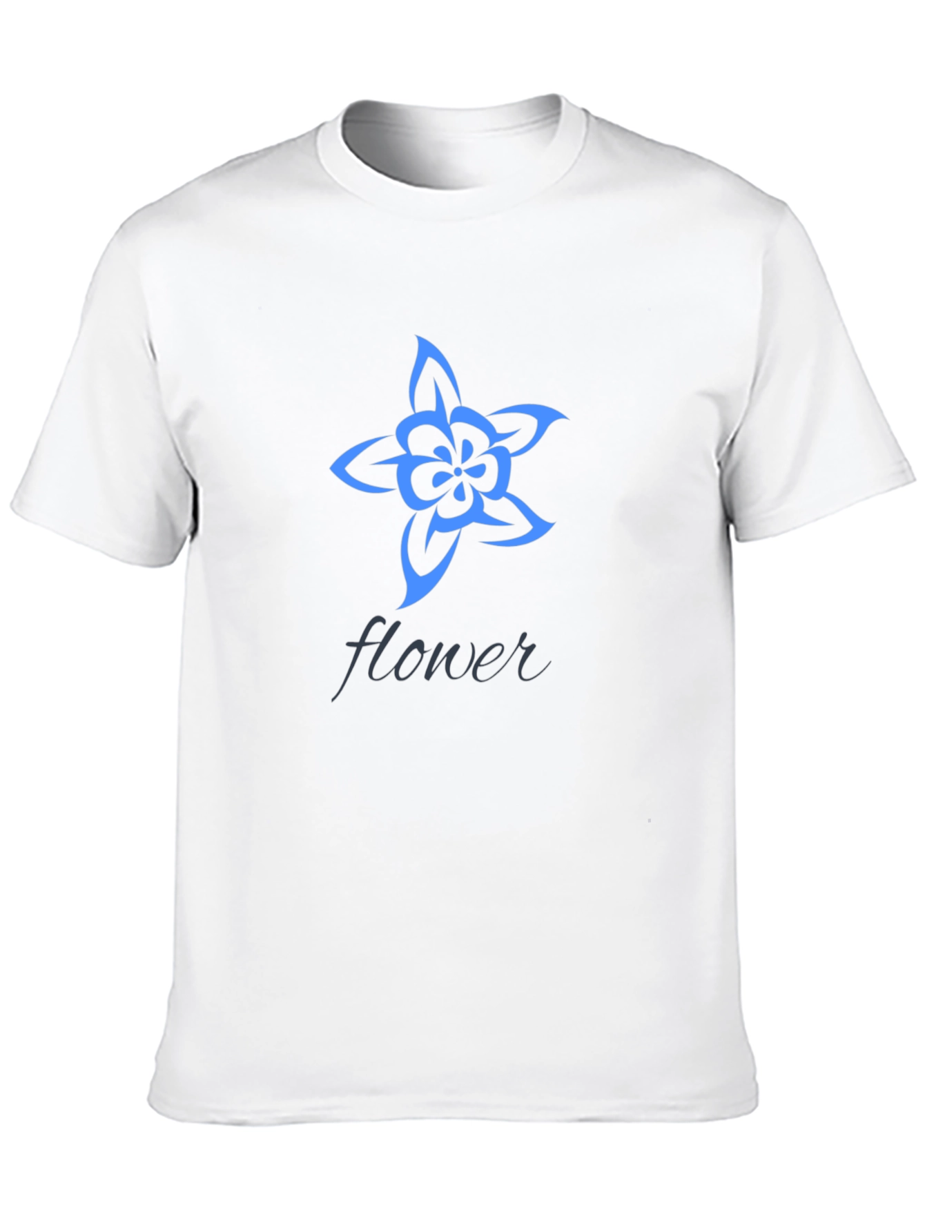 Stylish Black T-Shirt with Blue Flower Design