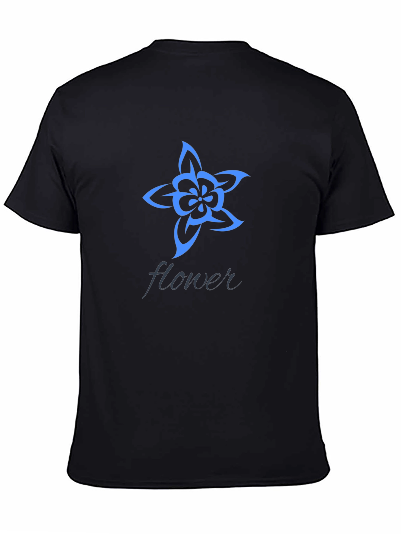 Stylish Black T-Shirt with Blue Flower Design
