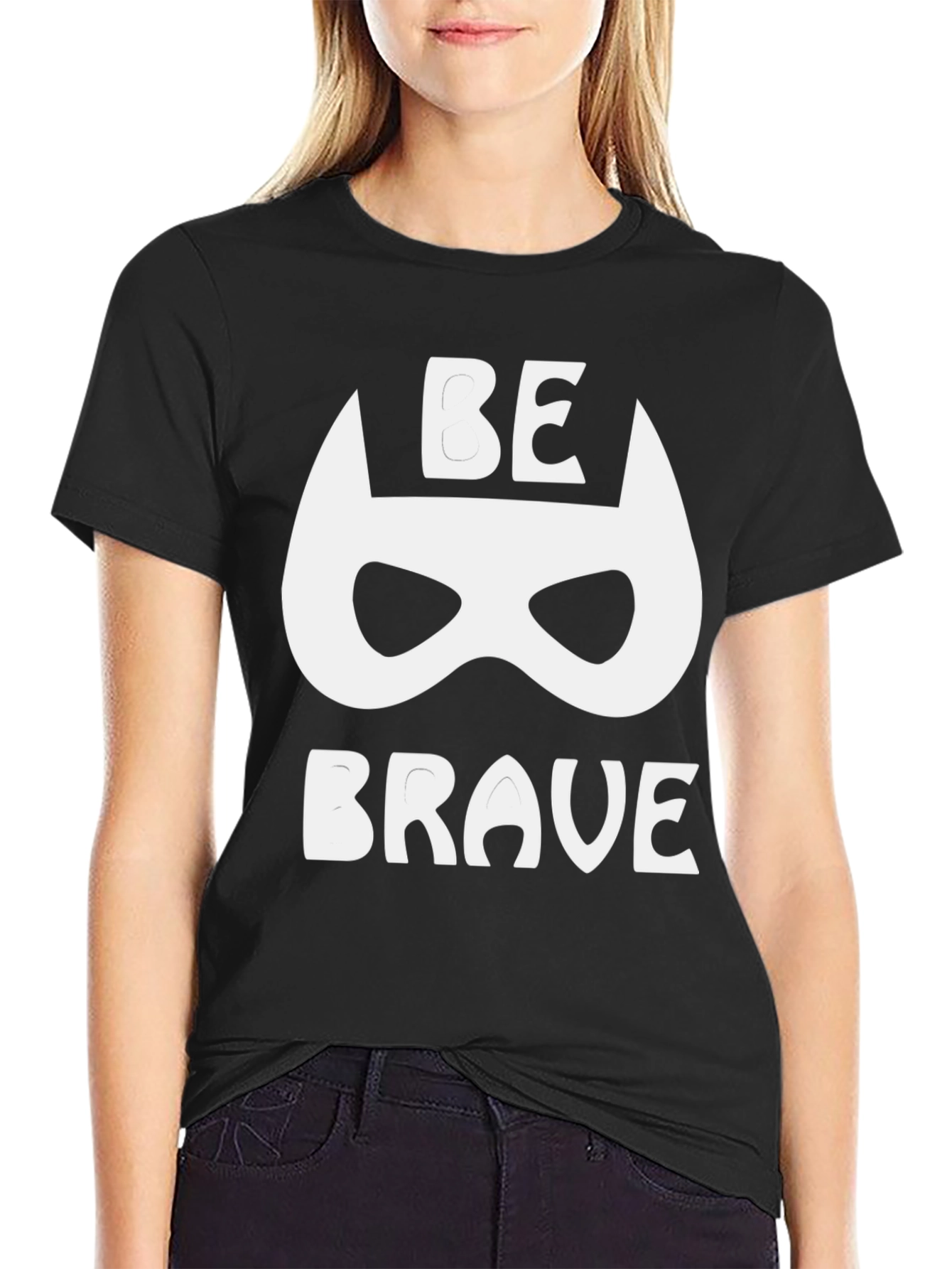 Be Brave Graphic Tee - Superhero Mask Black T-Shirt