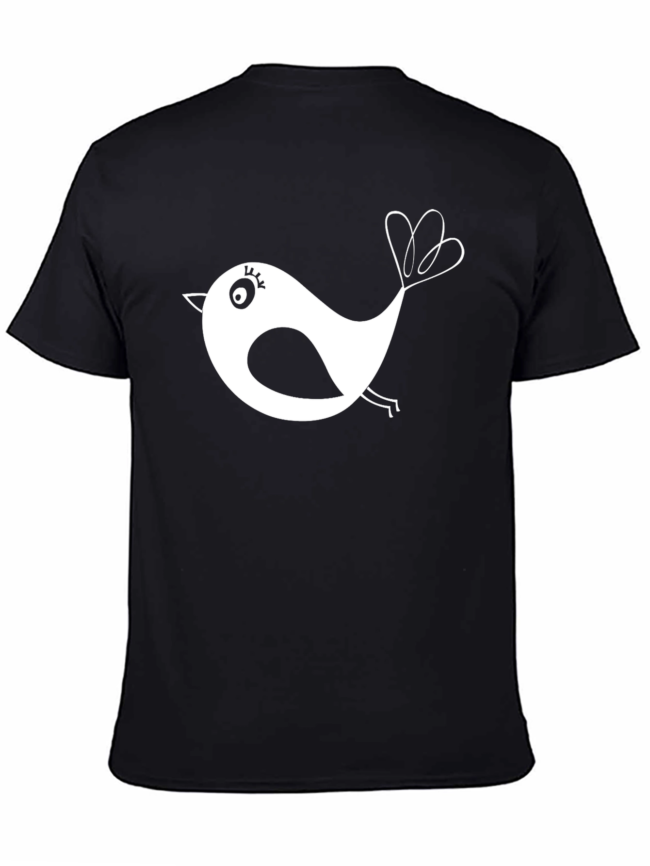 Black T-Shirt with Whimsical Bird Design