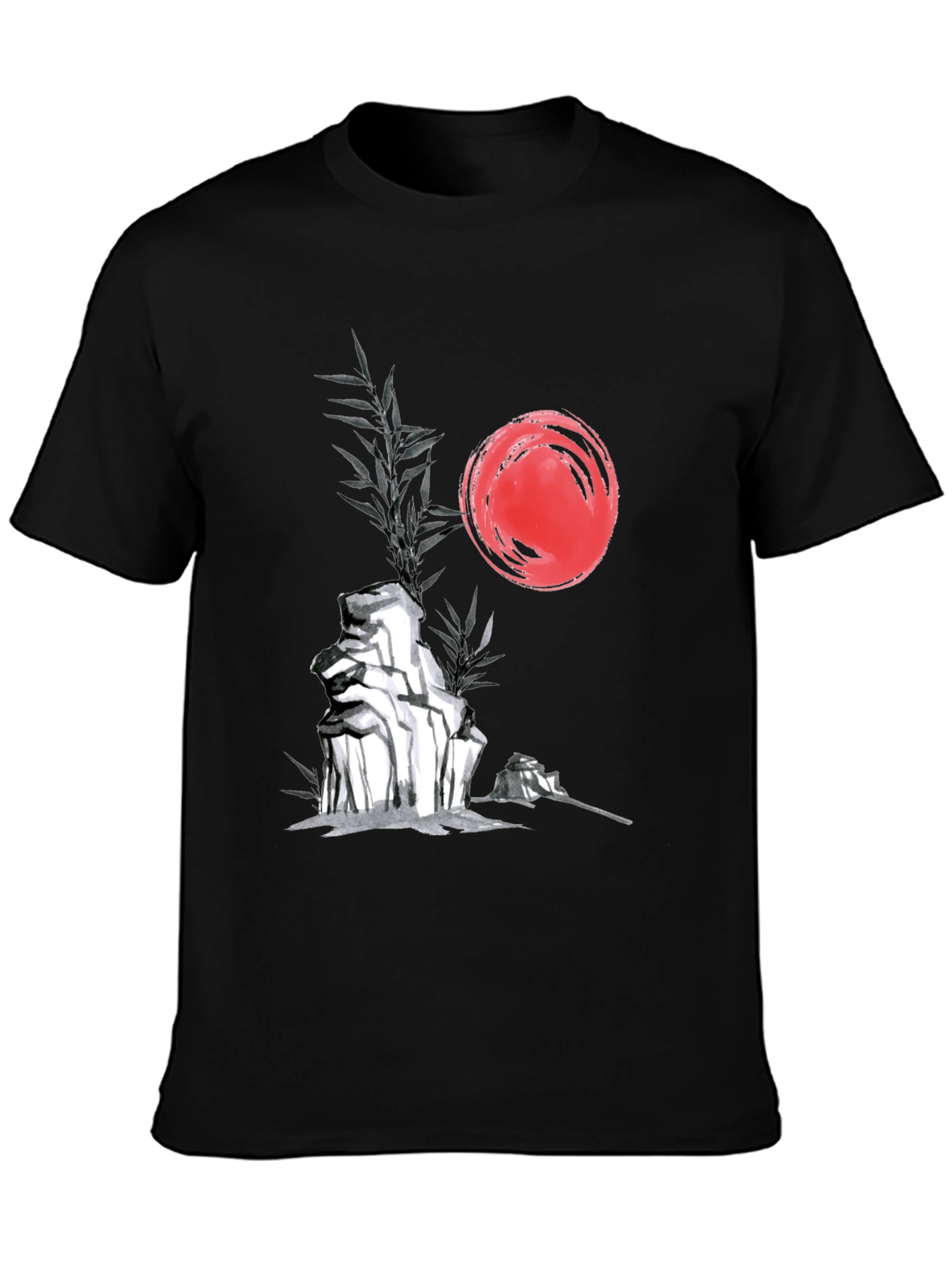 Zen Garden T-Shirt: Red Sun Rocks Bamboo