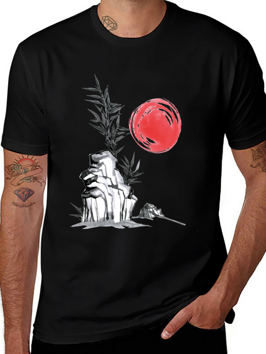Zen Garden T-Shirt: Red Sun Rocks Bamboo