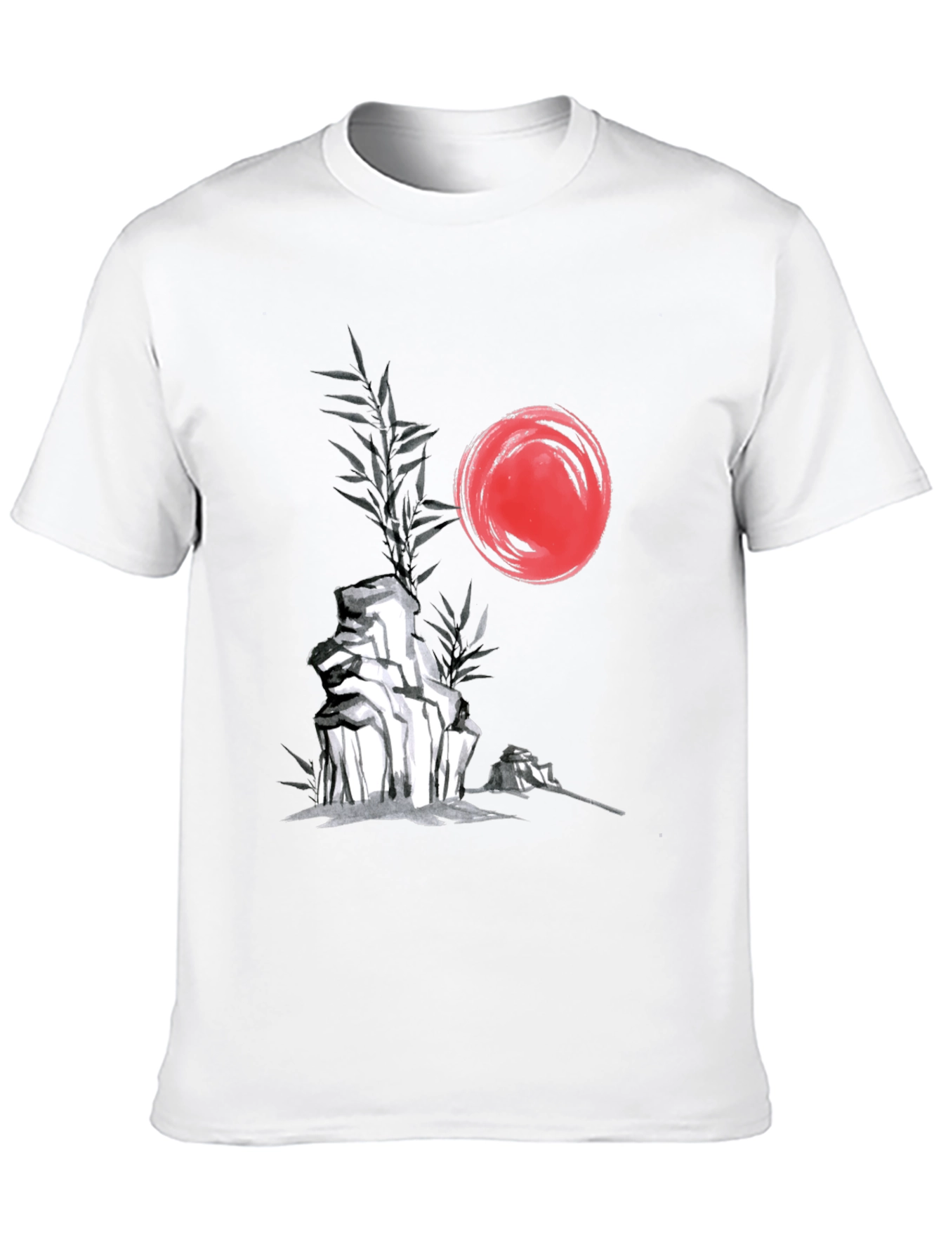 Zen Garden T-Shirt: Red Sun Rocks Bamboo