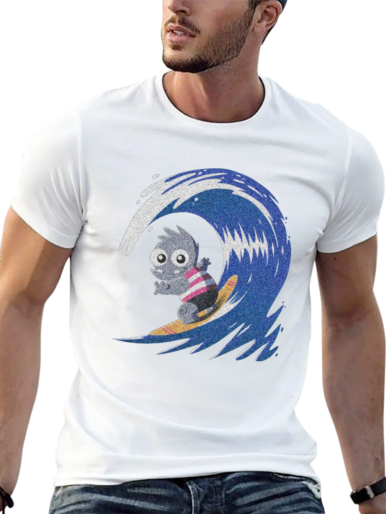 Surfing Monster Graphic Tee - Cool Black T-Shirt