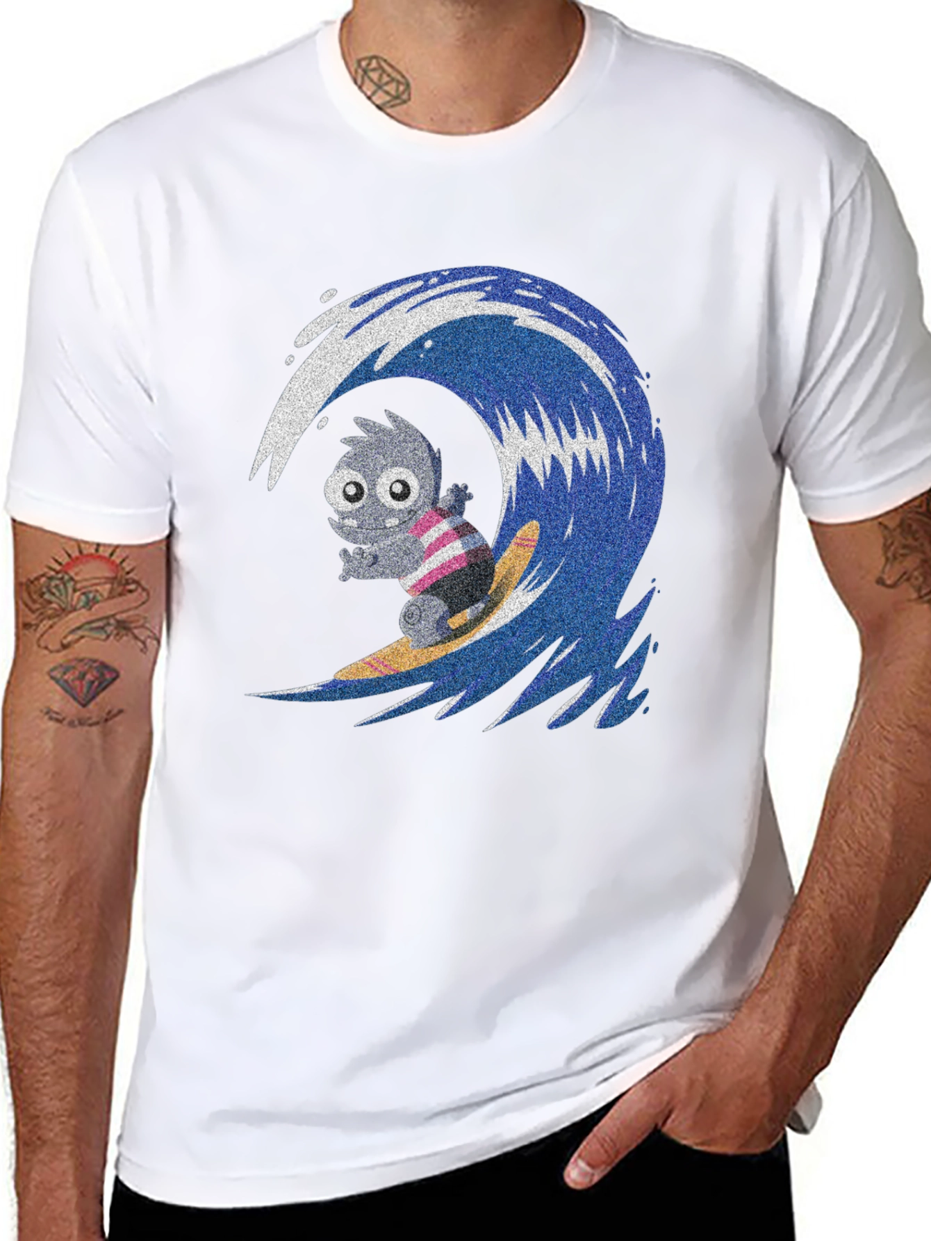 Surfing Monster Graphic Tee - Cool Black T-Shirt