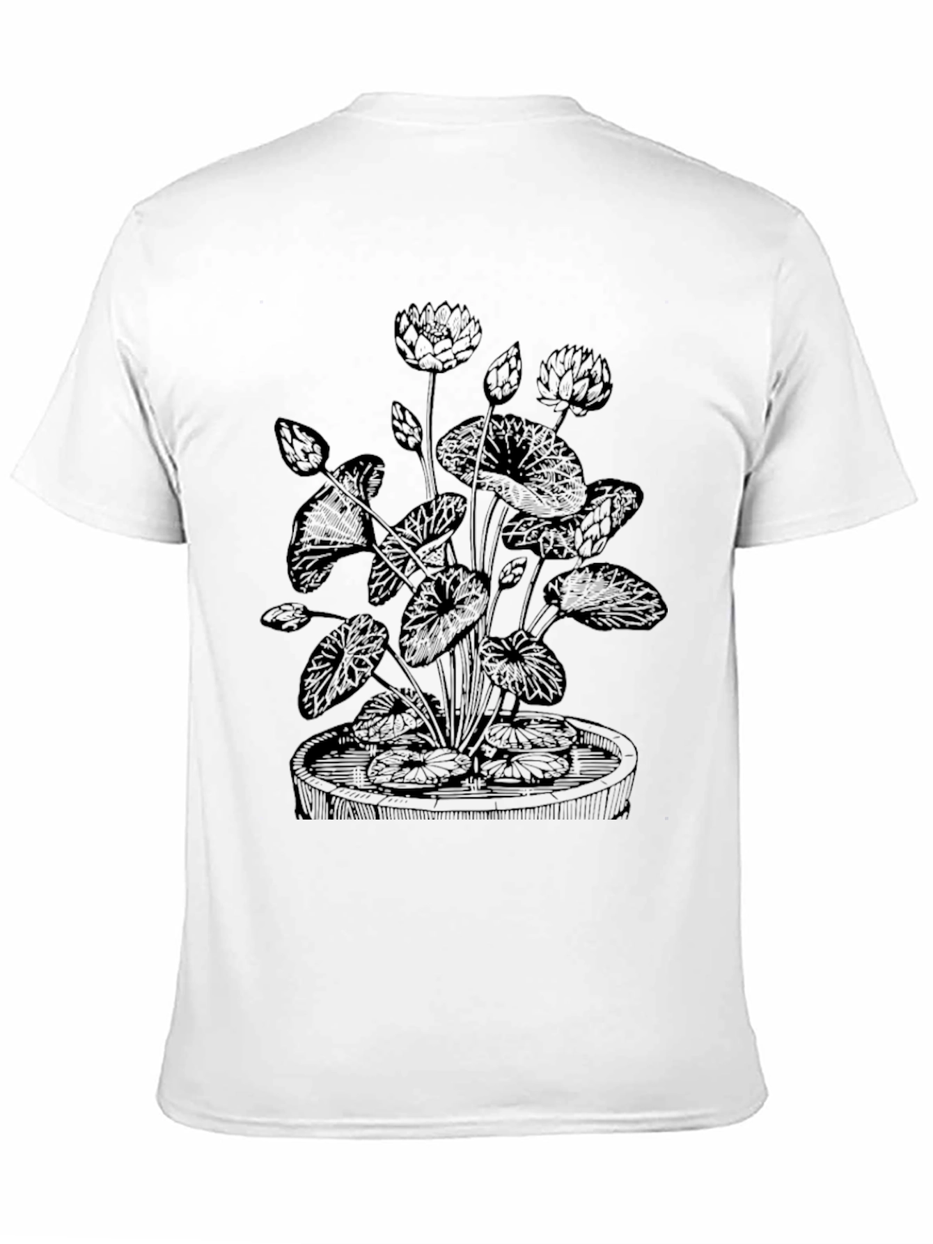 Botanical Lotus Flower Graphic Tee - Black