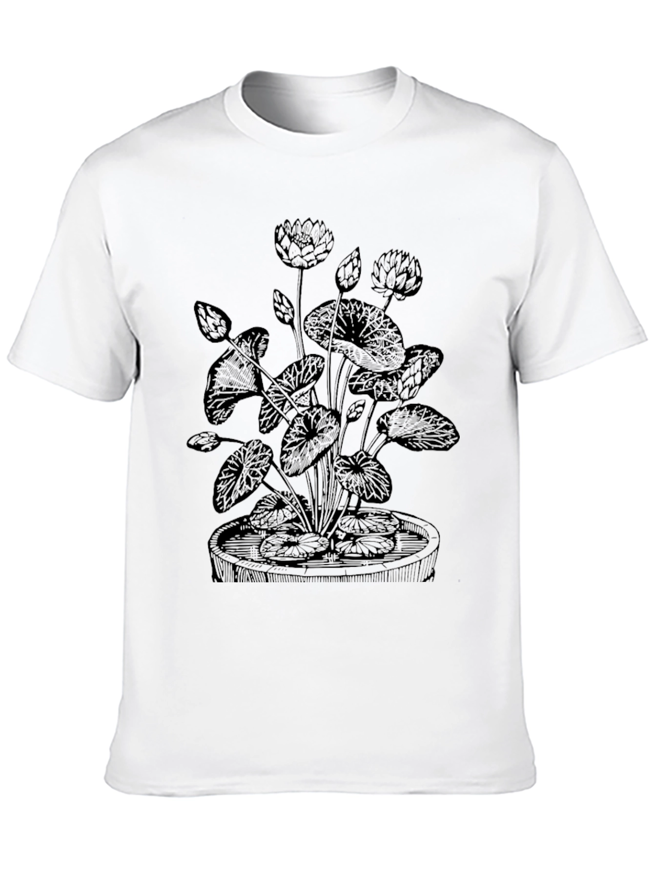 Botanical Lotus Flower Graphic Tee - Black