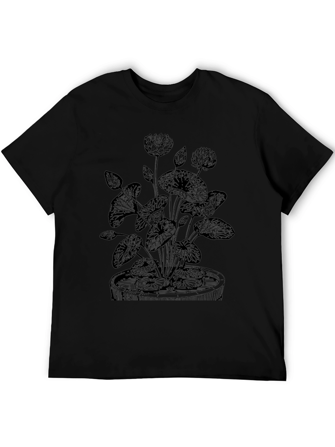 Botanical Lotus Flower Graphic Tee - Black