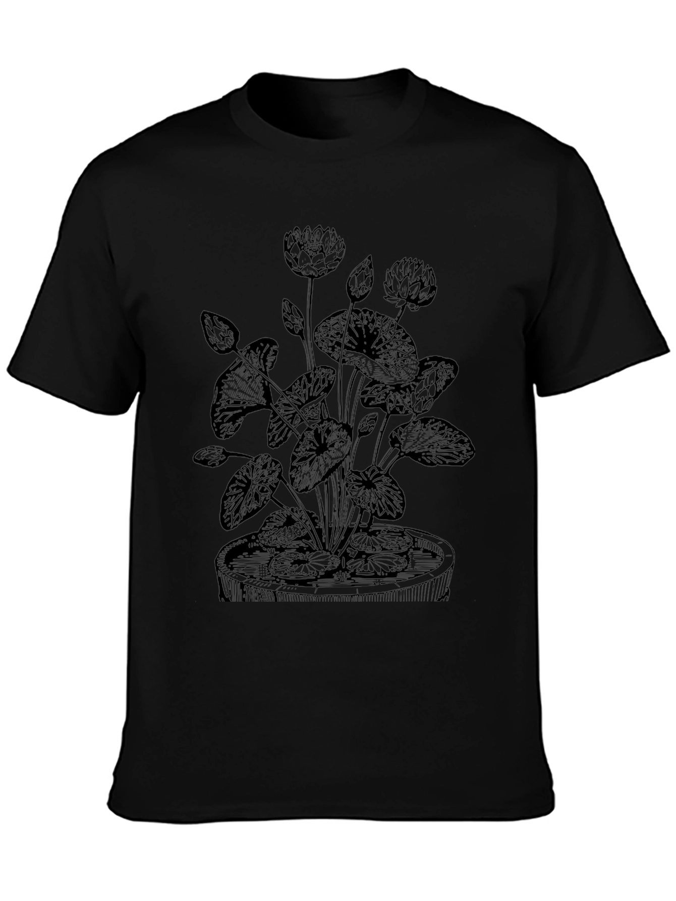 Botanical Lotus Flower Graphic Tee - Black