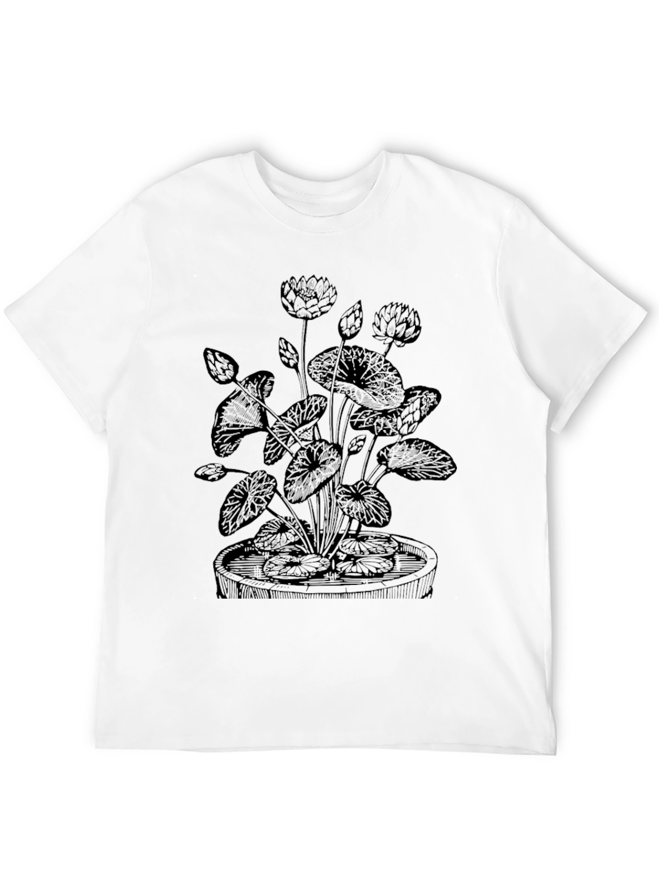 Botanical Lotus Flower Graphic Tee - Black
