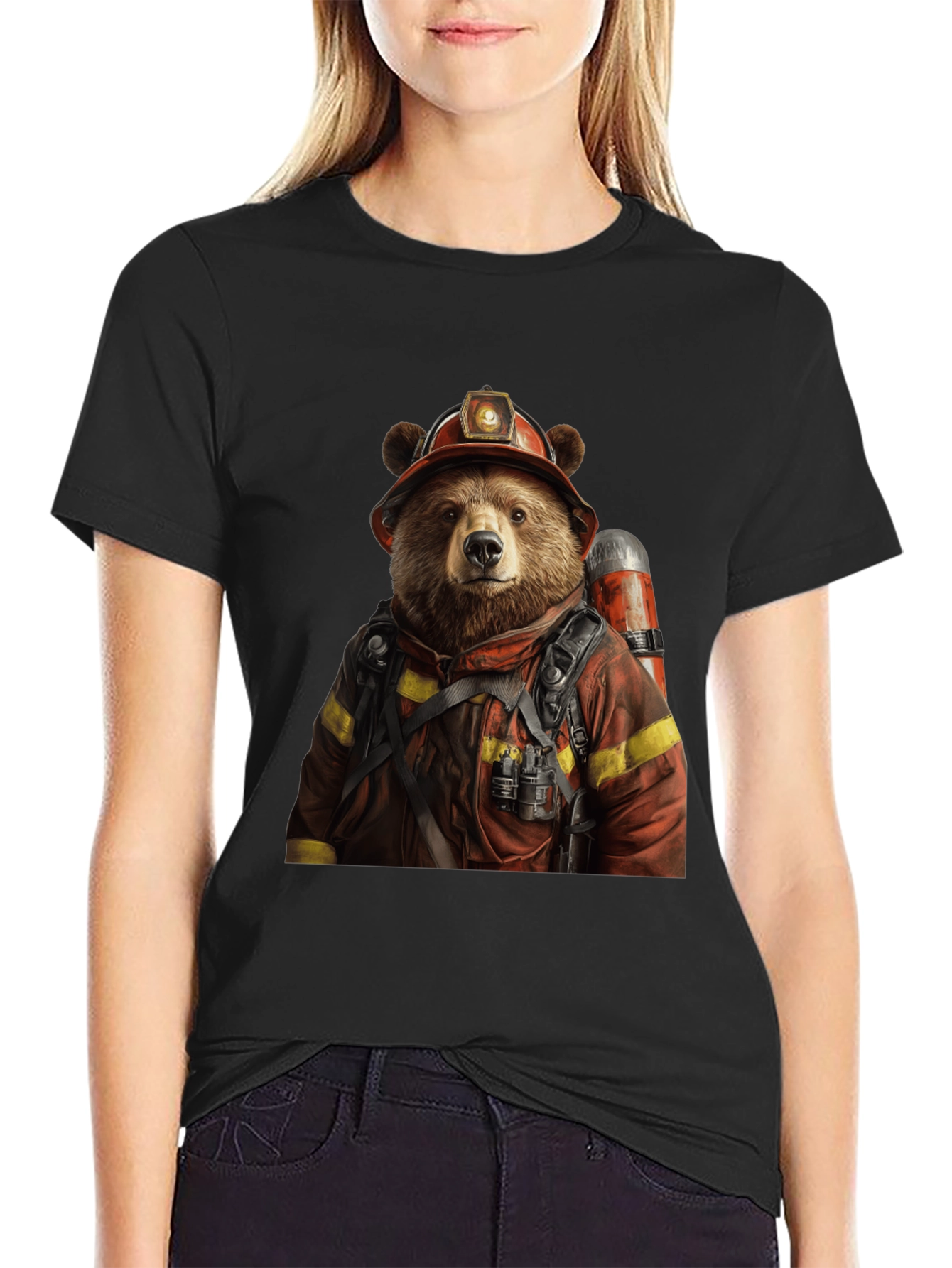 Bear Firefighter Graphic T-Shirt