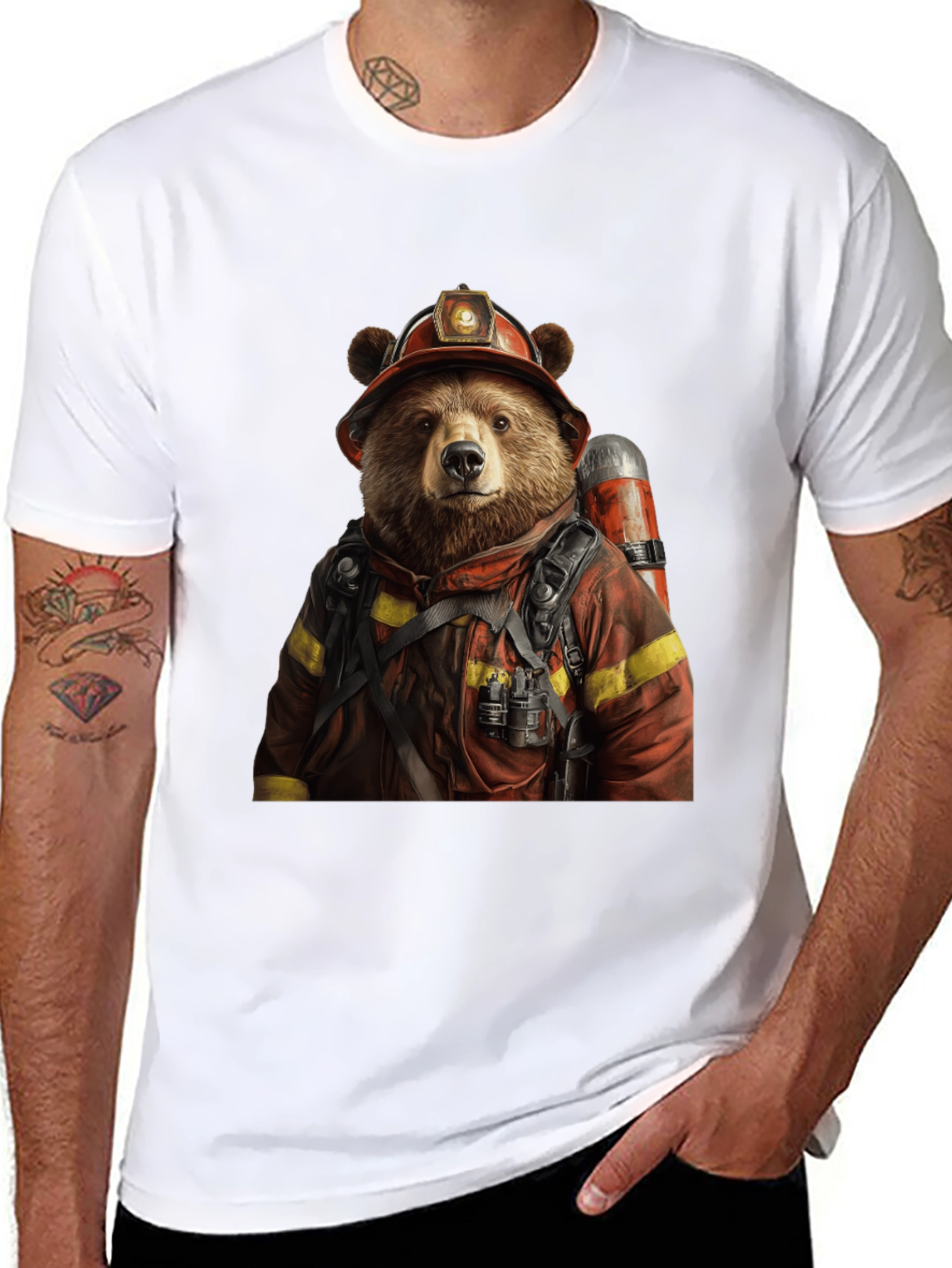 Bear Firefighter Graphic T-Shirt