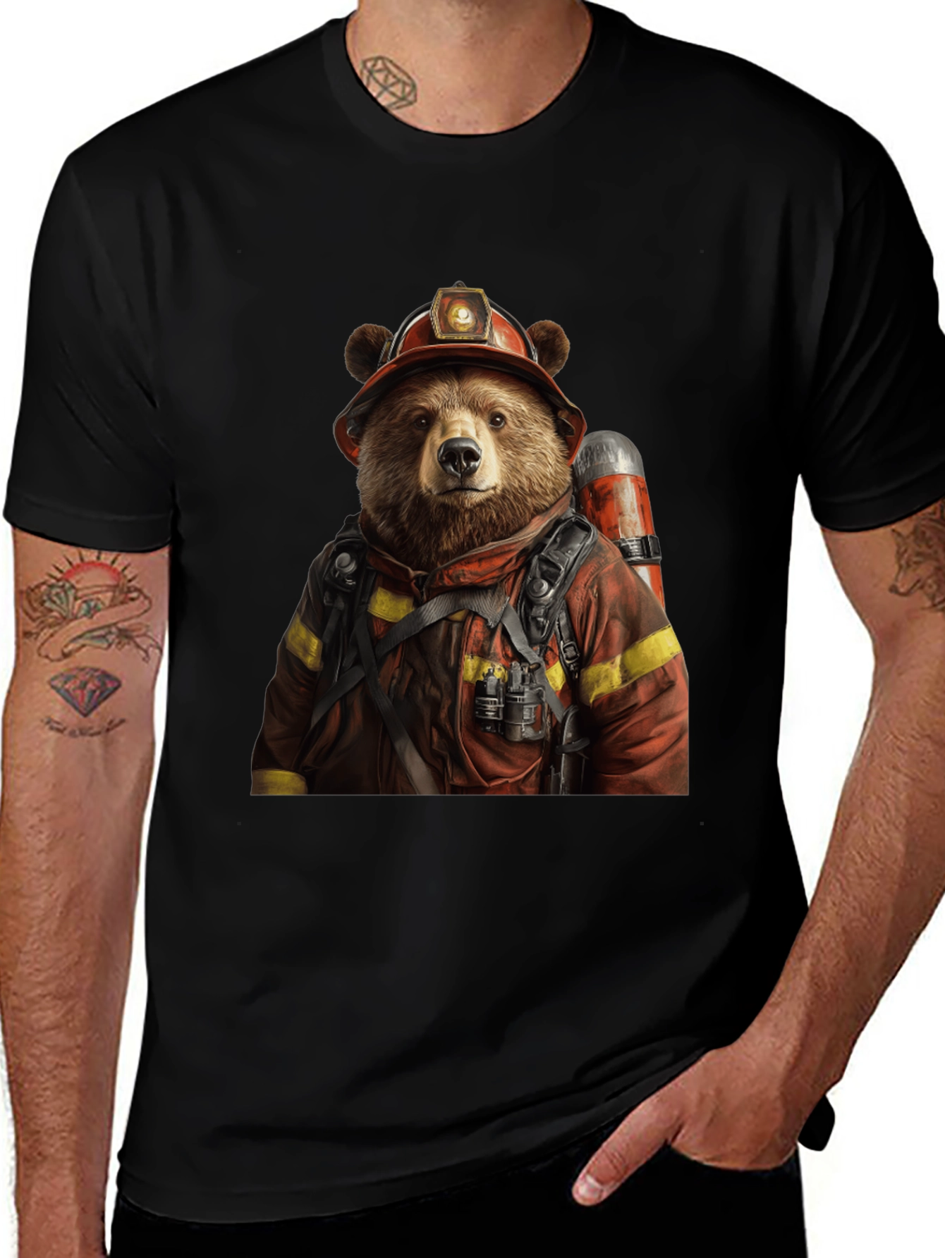 Bear Firefighter Graphic T-Shirt