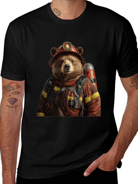 Bear Firefighter Graphic T-Shirt
