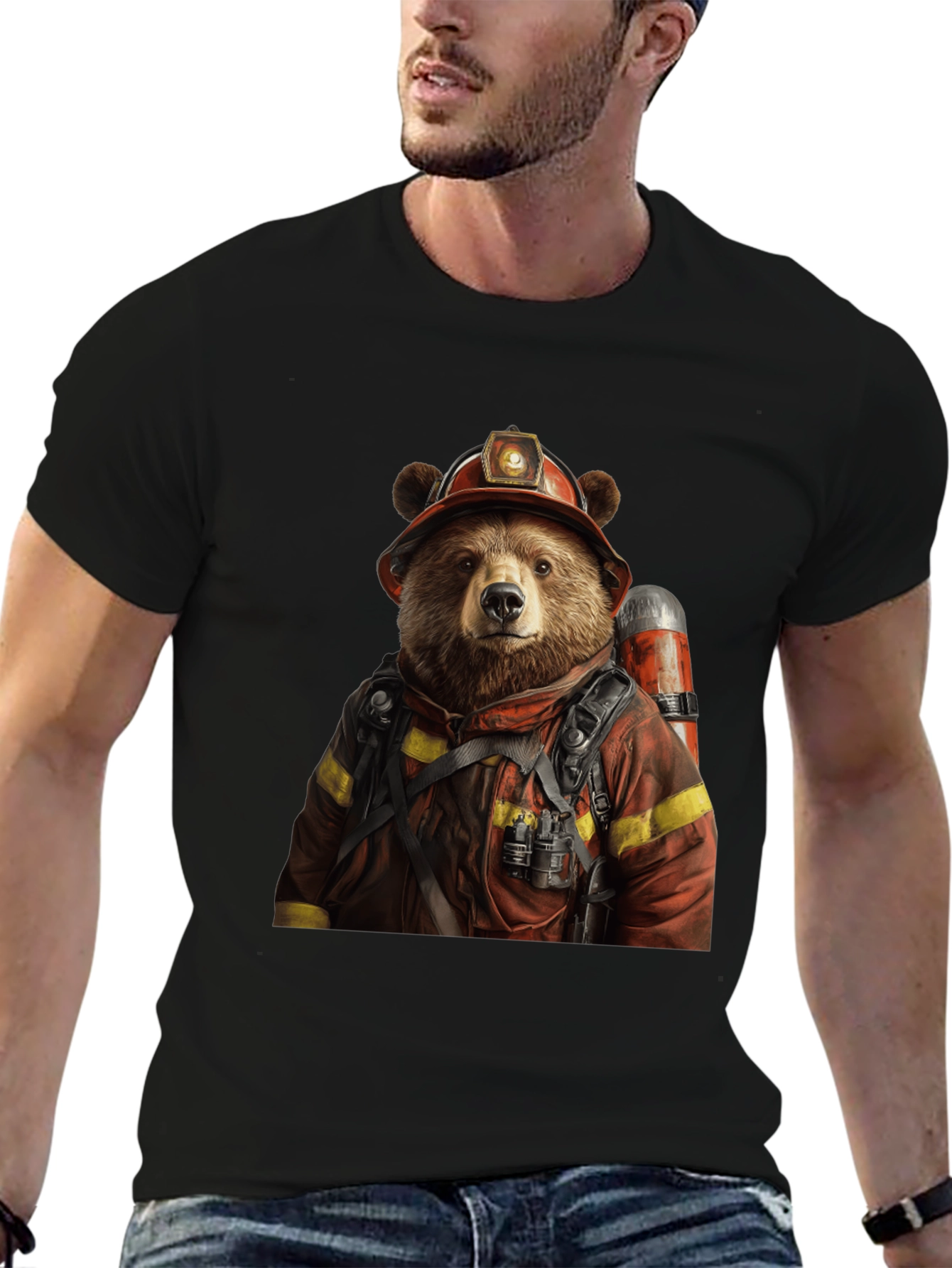 Bear Firefighter Graphic T-Shirt