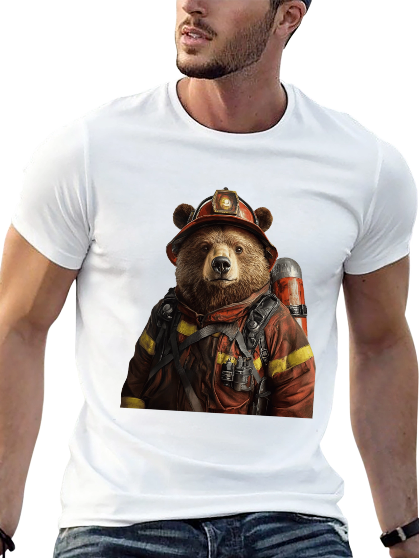 Bear Firefighter Graphic T-Shirt
