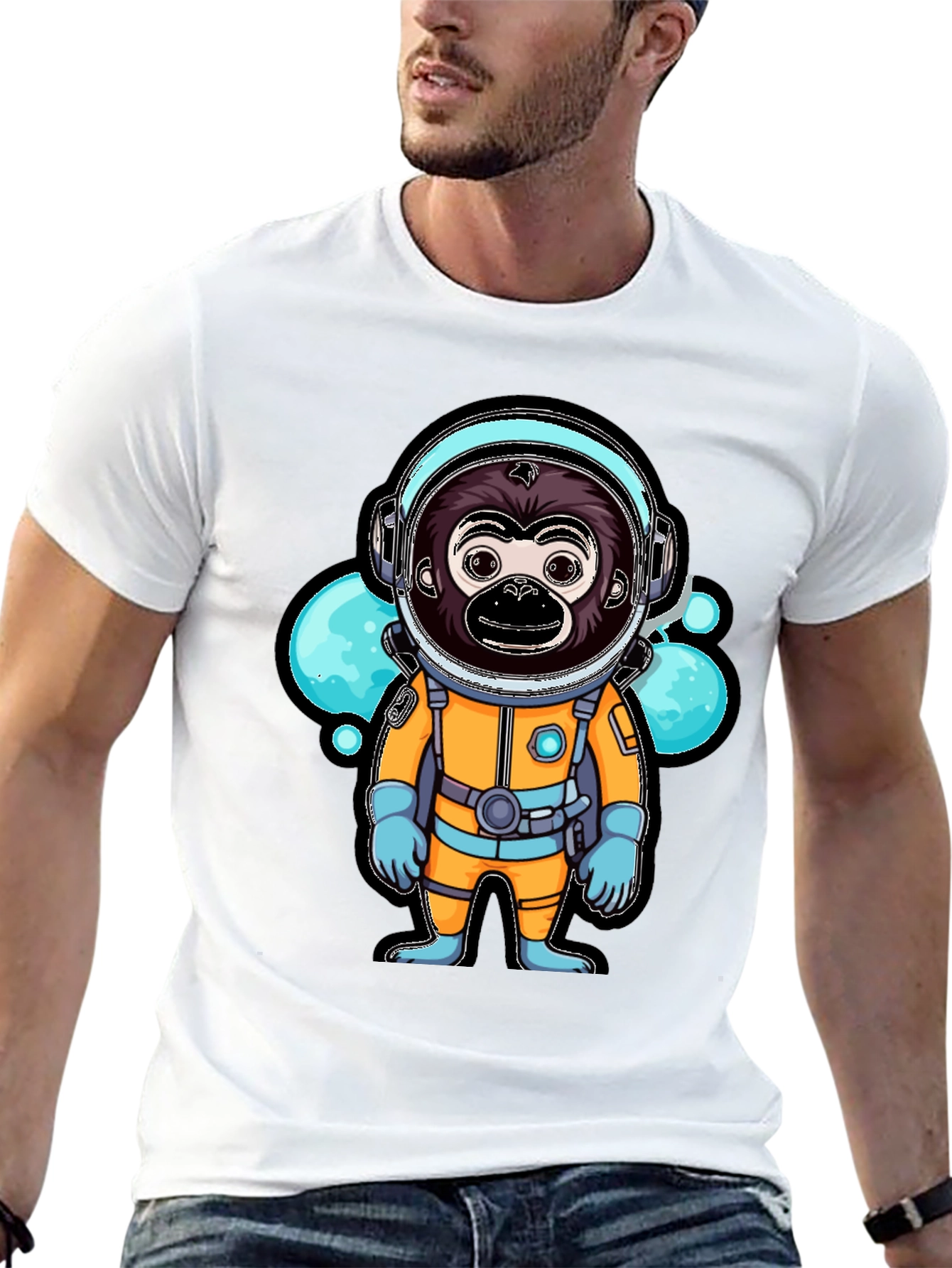 Astronaut Monkey Graphic T-Shirt - Black