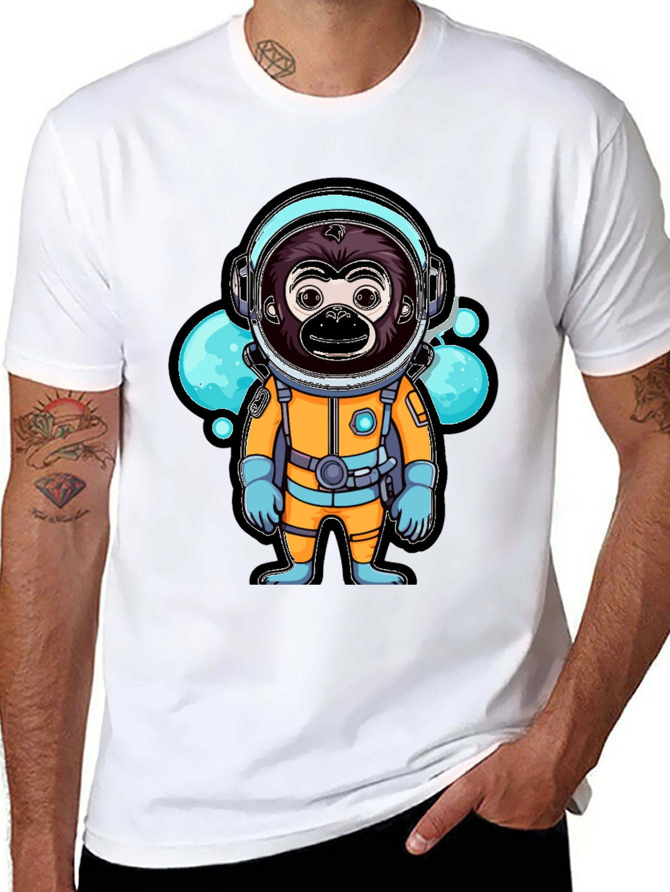 Astronaut Monkey Graphic T-Shirt - Black