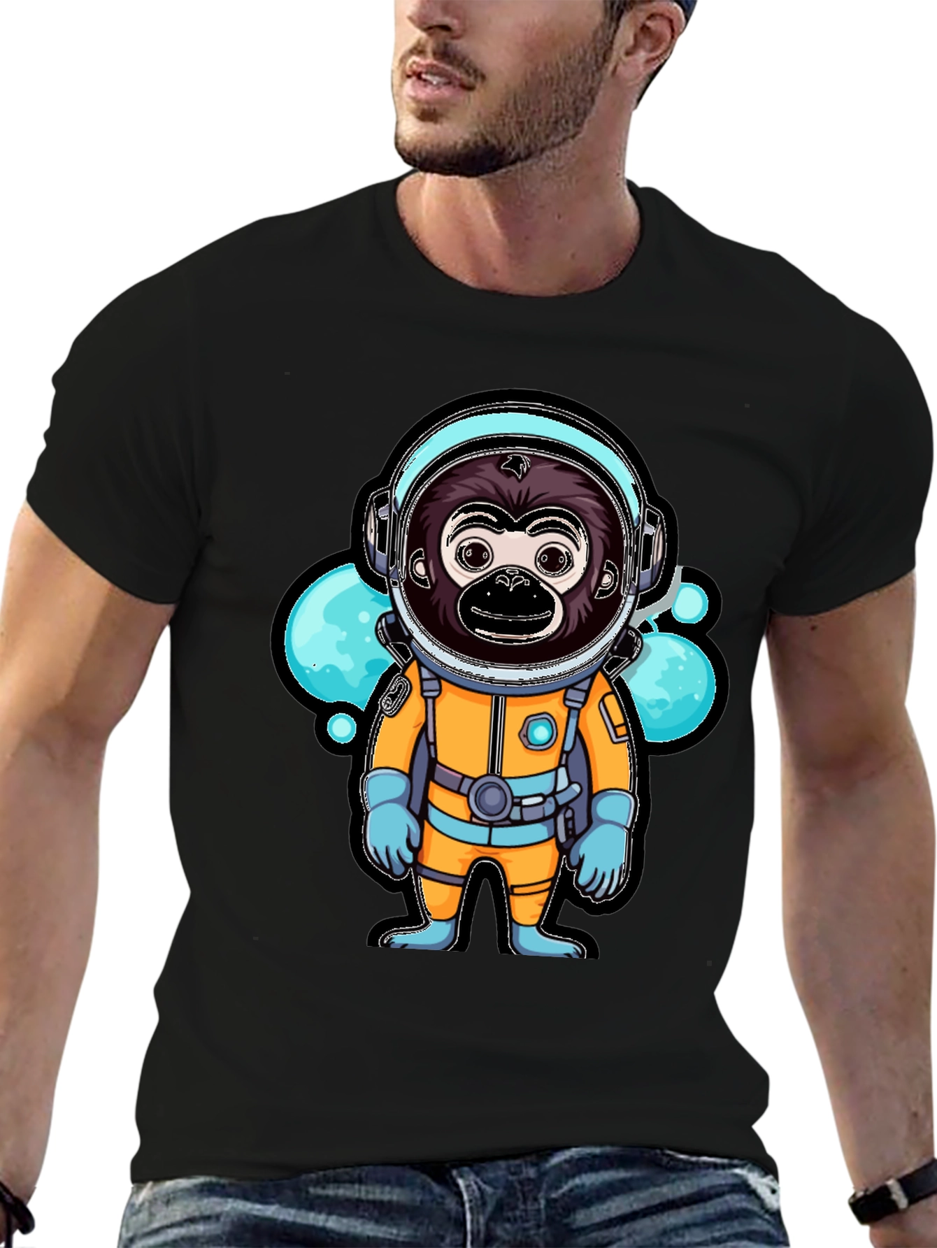 Astronaut Monkey Graphic T-Shirt - Black