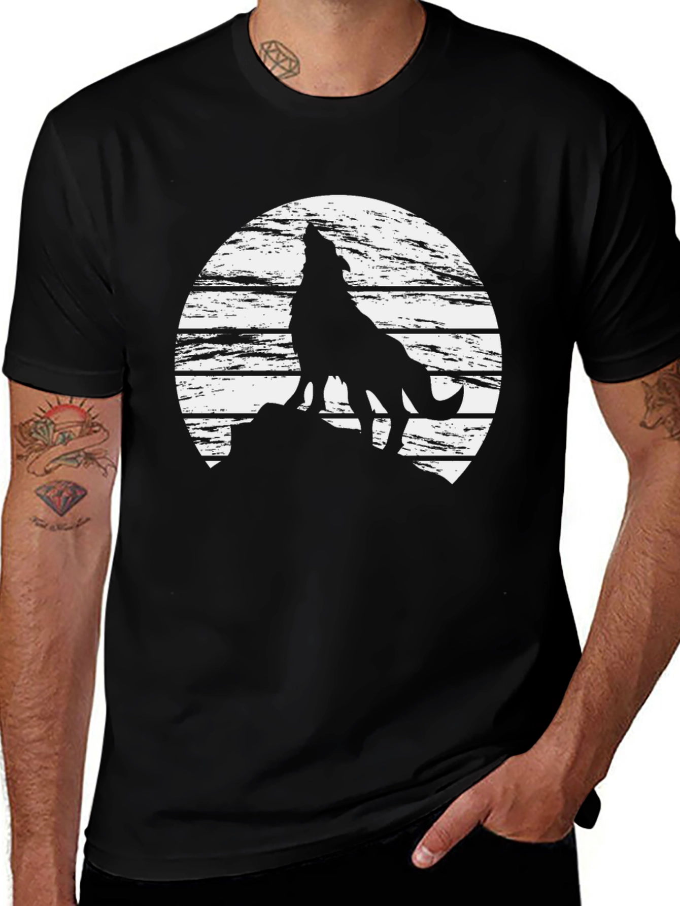 Wolf Howling Moon Graphic Tee - Mens Black T-Shirt