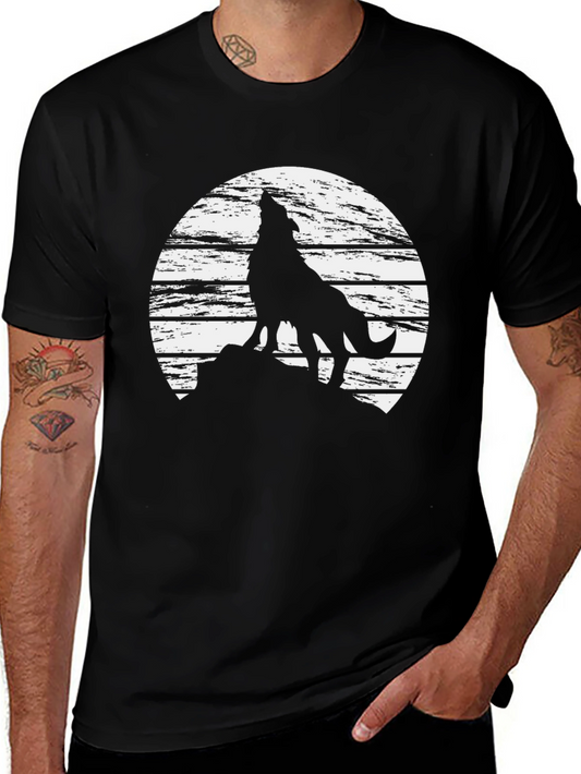 Wolf Howling Moon Graphic Tee - Mens Black T-Shirt