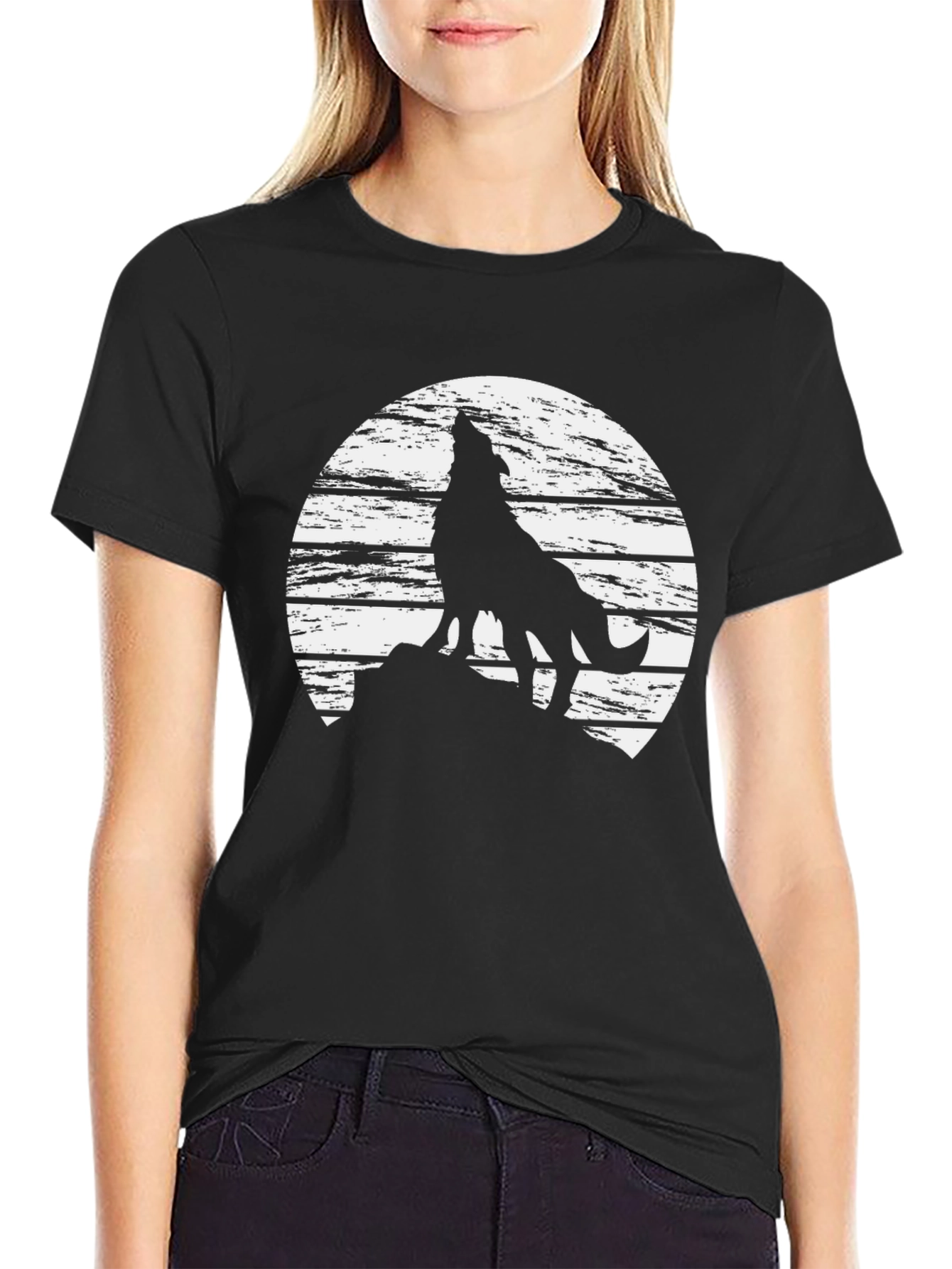 Wolf Howling Moon Graphic Tee - Mens Black T-Shirt