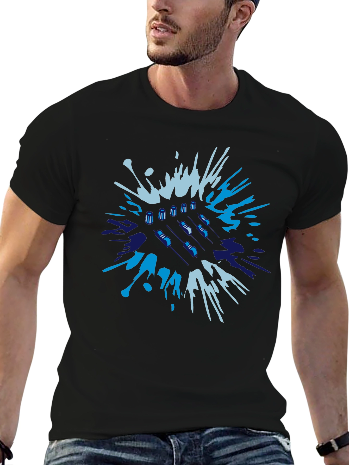 Abstract Badminton T-Shirt - Black Cotton Tee