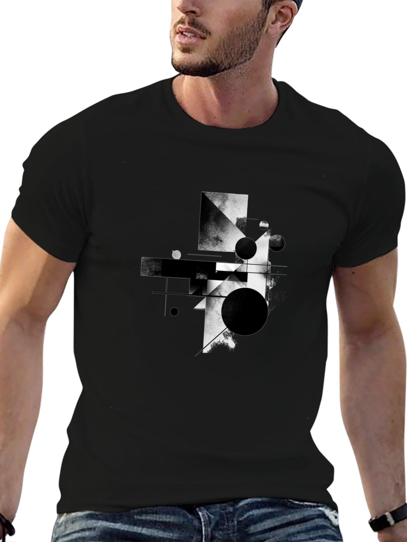 Abstract Geometric Graphic Black T-Shirt